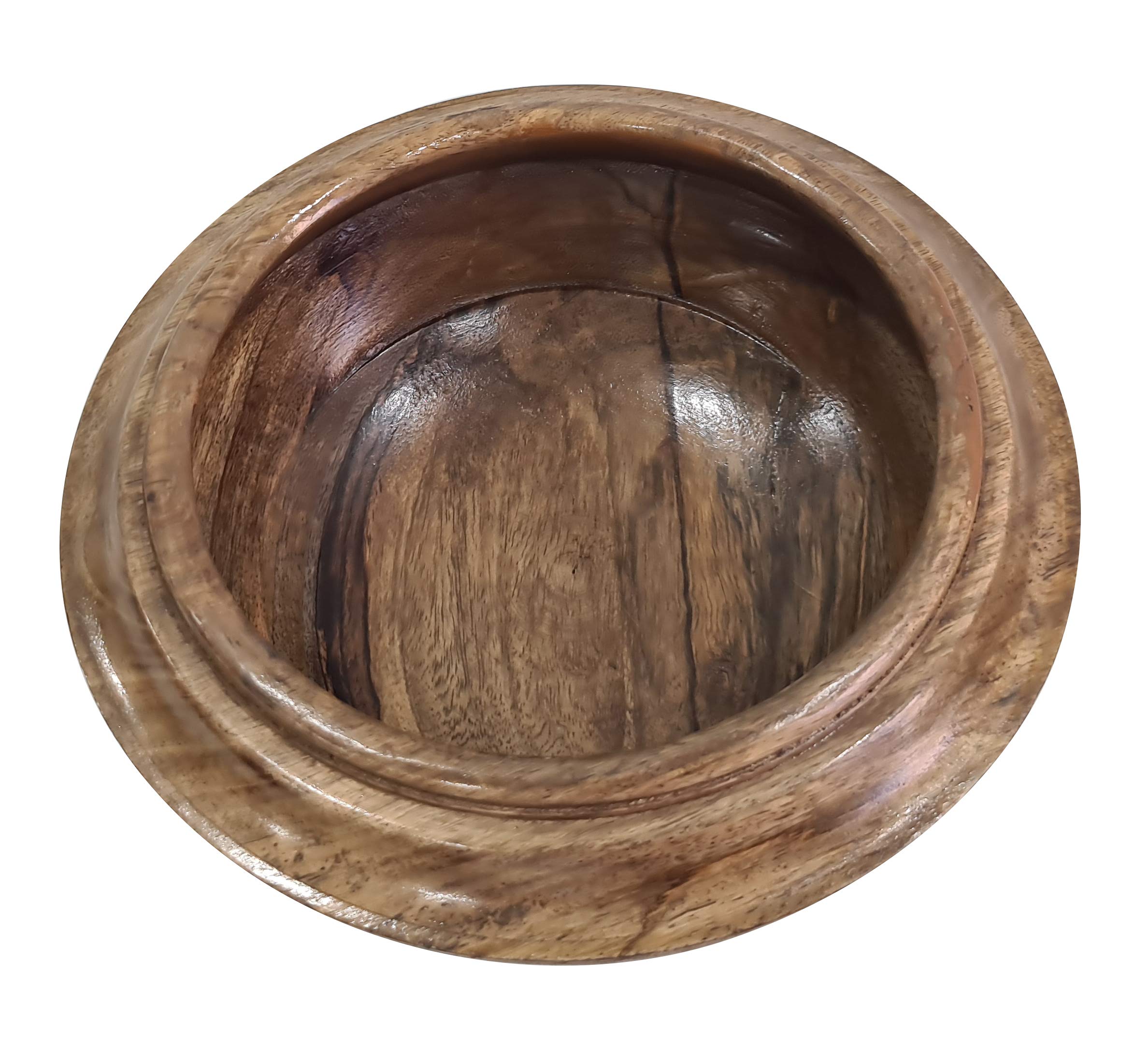Collectiblesbuy Hand Turned Large Wooden Curry, Soup Serving Bowl Vintage Designer Bowl Bespoken Spin Top Shape Contemporary Cen