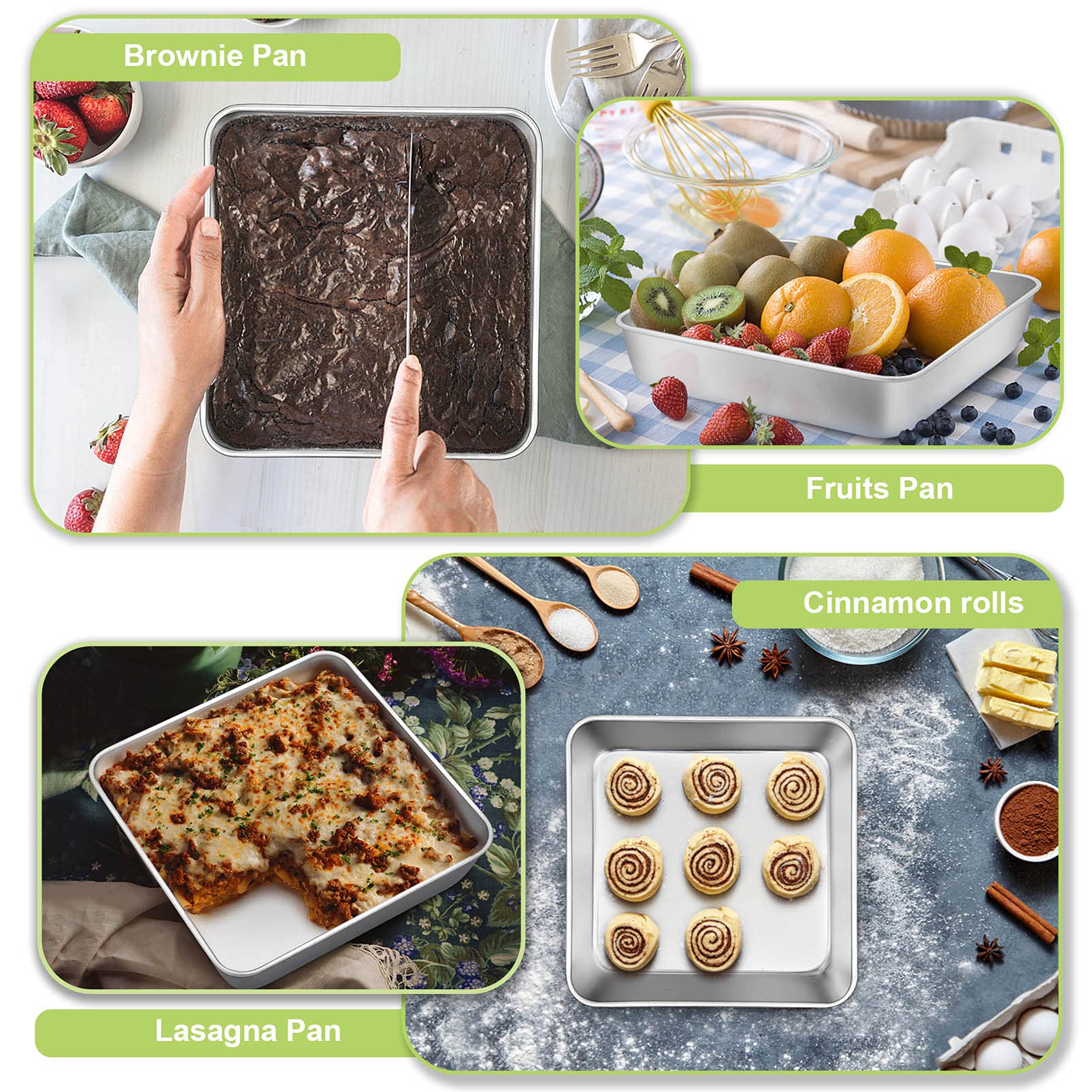 Teamfar Square Cake Pan, 9 Inch Stainless Steel Square Baking Roasting Pan For Cake Brownie Lasagna, Non-Toxic & Heavy Duty, One