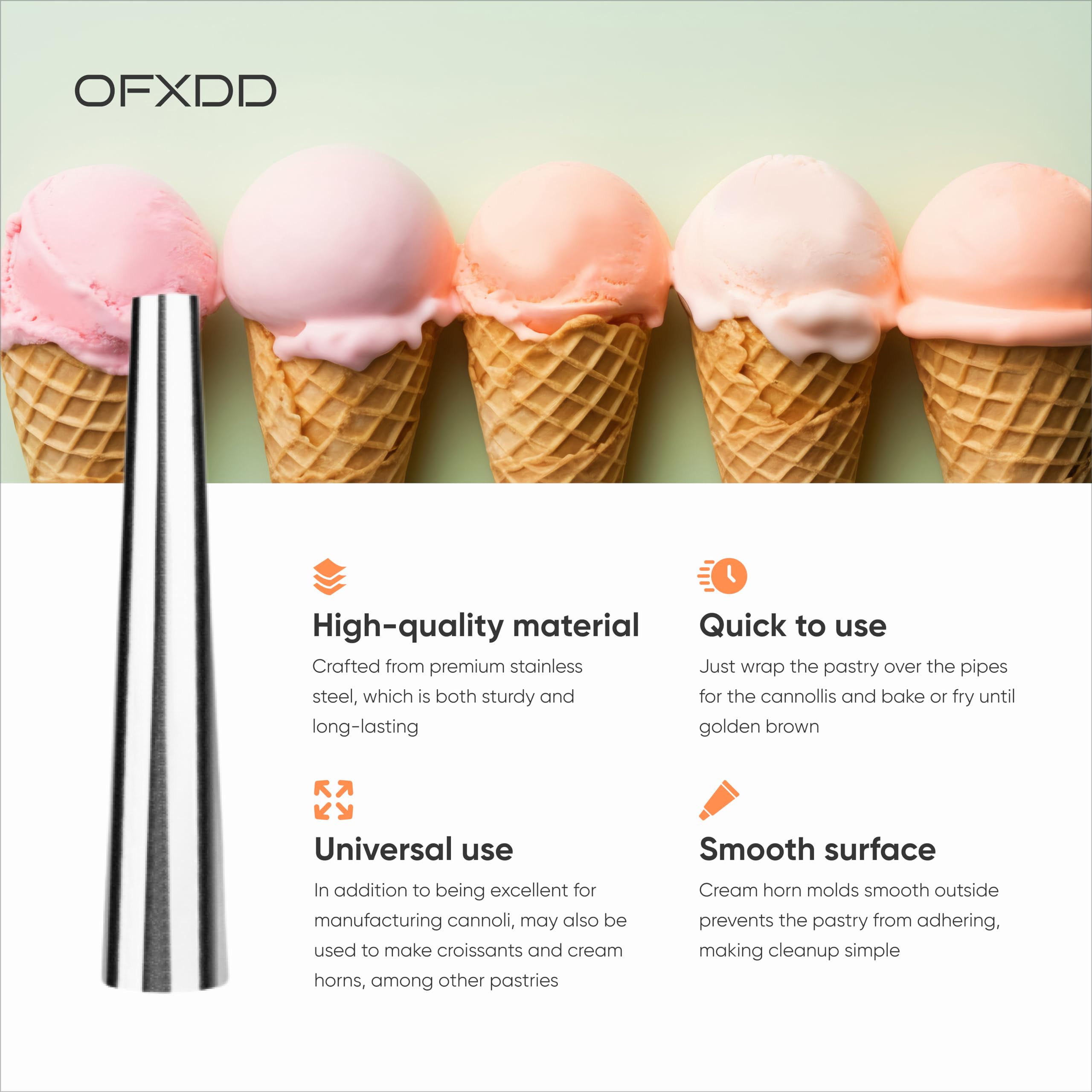 Ofxdd Cream Metal Cones - Pack Of 12 - Baking Stainless Steel Horn Molds - Non Stick Cone Horns
