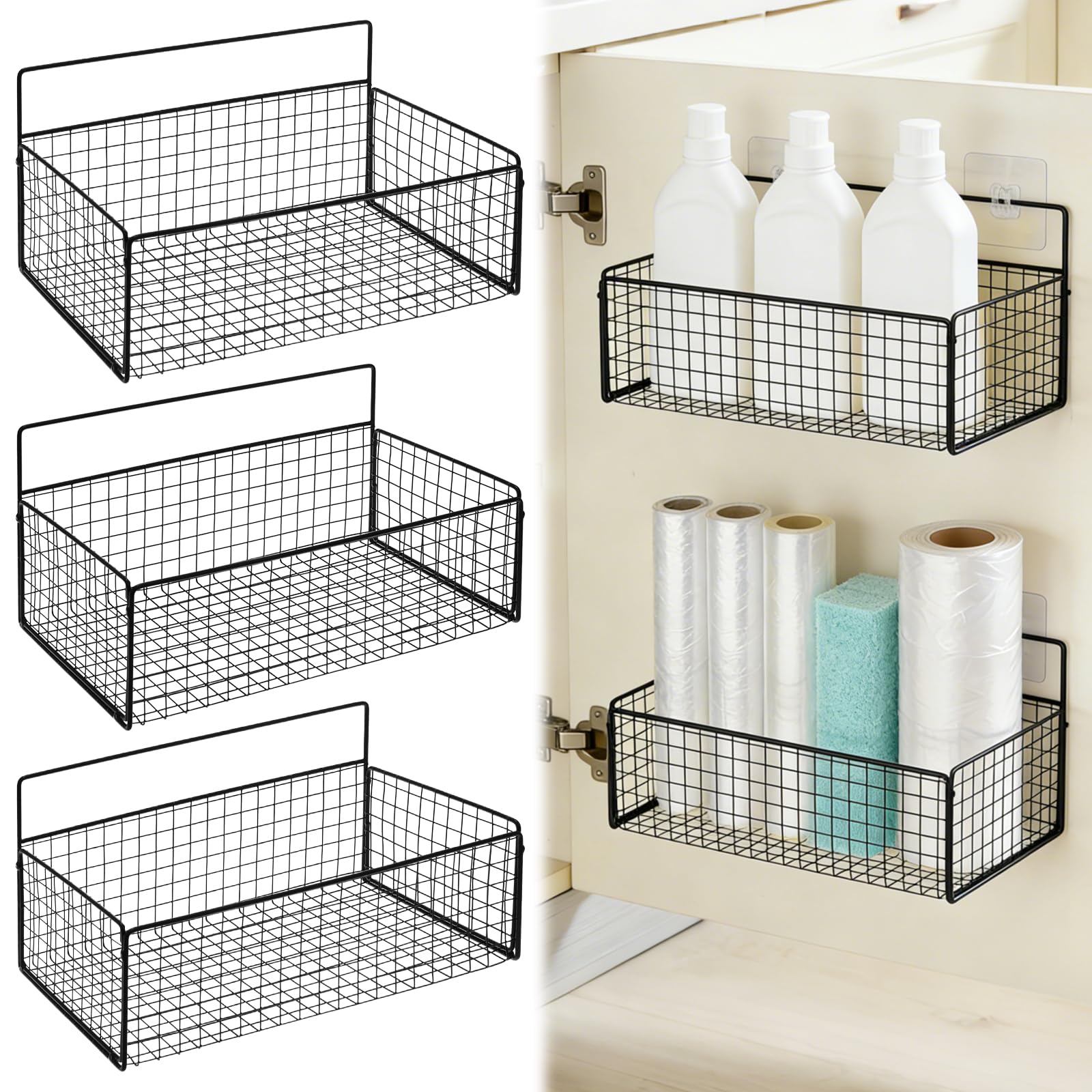 HFYZZ 3 Pack Self Adhesive Cabinet Door Organizer  Metal Inside Cabinet Lid Storage Holder Wall Mounted Pantry Door Caddy for K