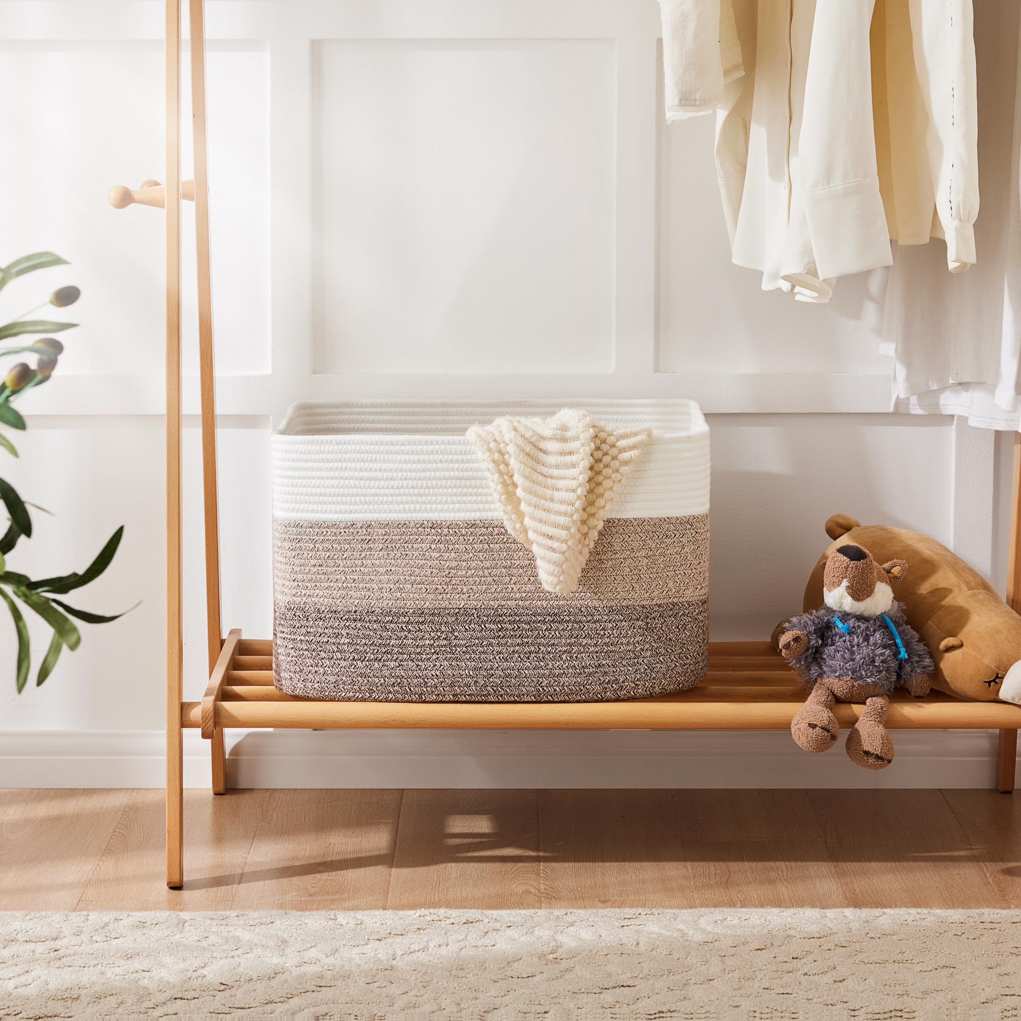 Artfeel Blanket Basket,Rectangle Woven Baskets For Storage,30L Laundry Basket For Decorative Nursery Blanket,Toys,Dirty Clothes