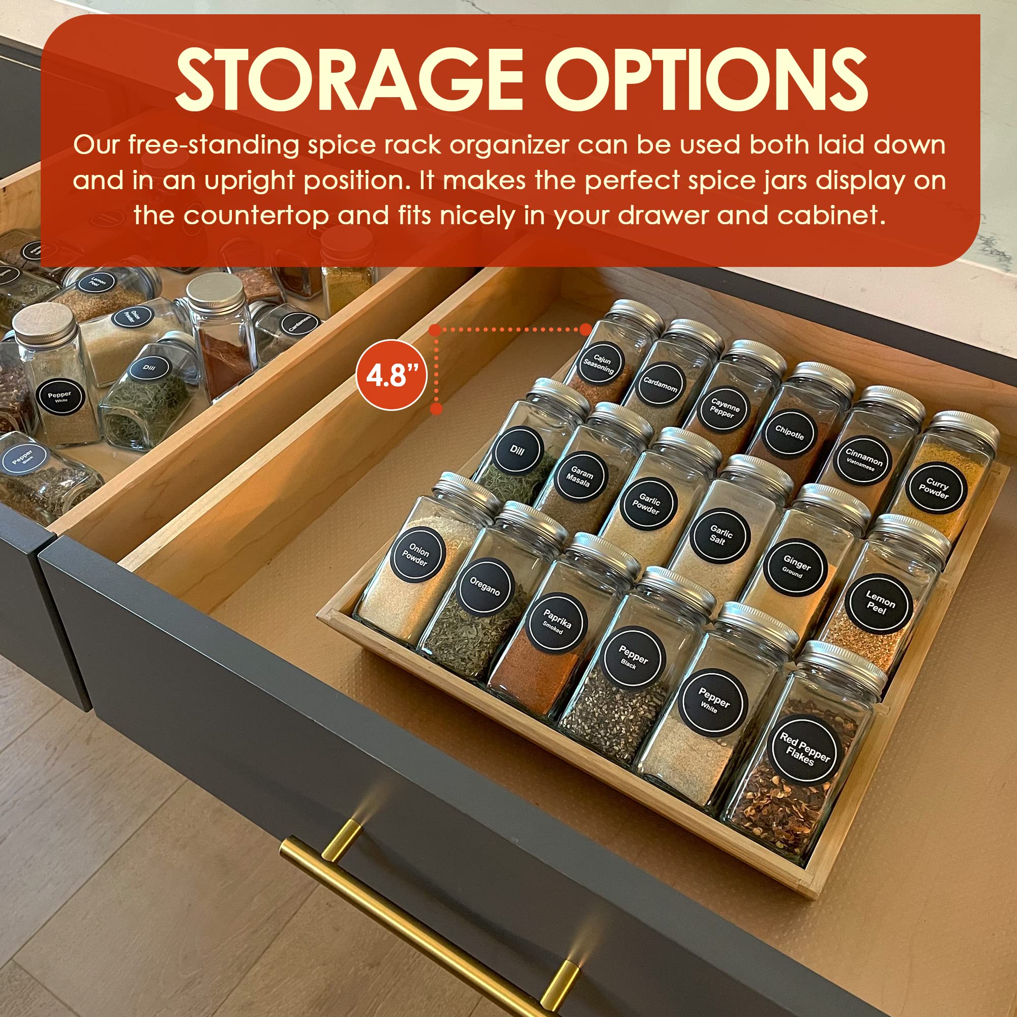 Pacific Moon Tree Bamboo Spice Rack and Organizer, 3-tier Seasoning Spice Jar Organizer, Excellent Tiered Wooden Spice Racks Fre