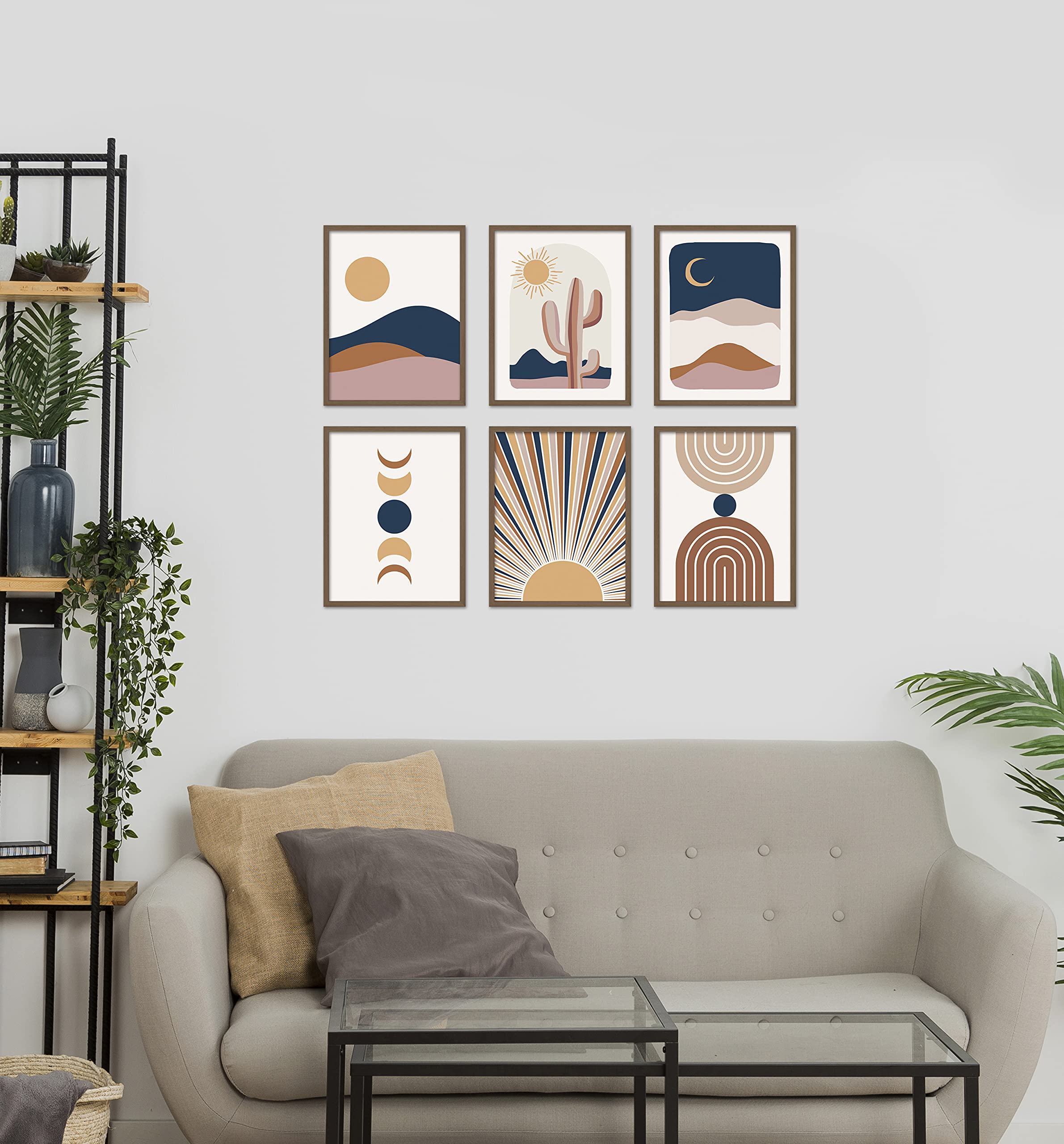 Boho Wall Art Prints Room Decor 8X10 Set Of 6 Boho Posters, Mid Century Modern Prints For Wall Art, Sun Moon Desert Bedroom Deco