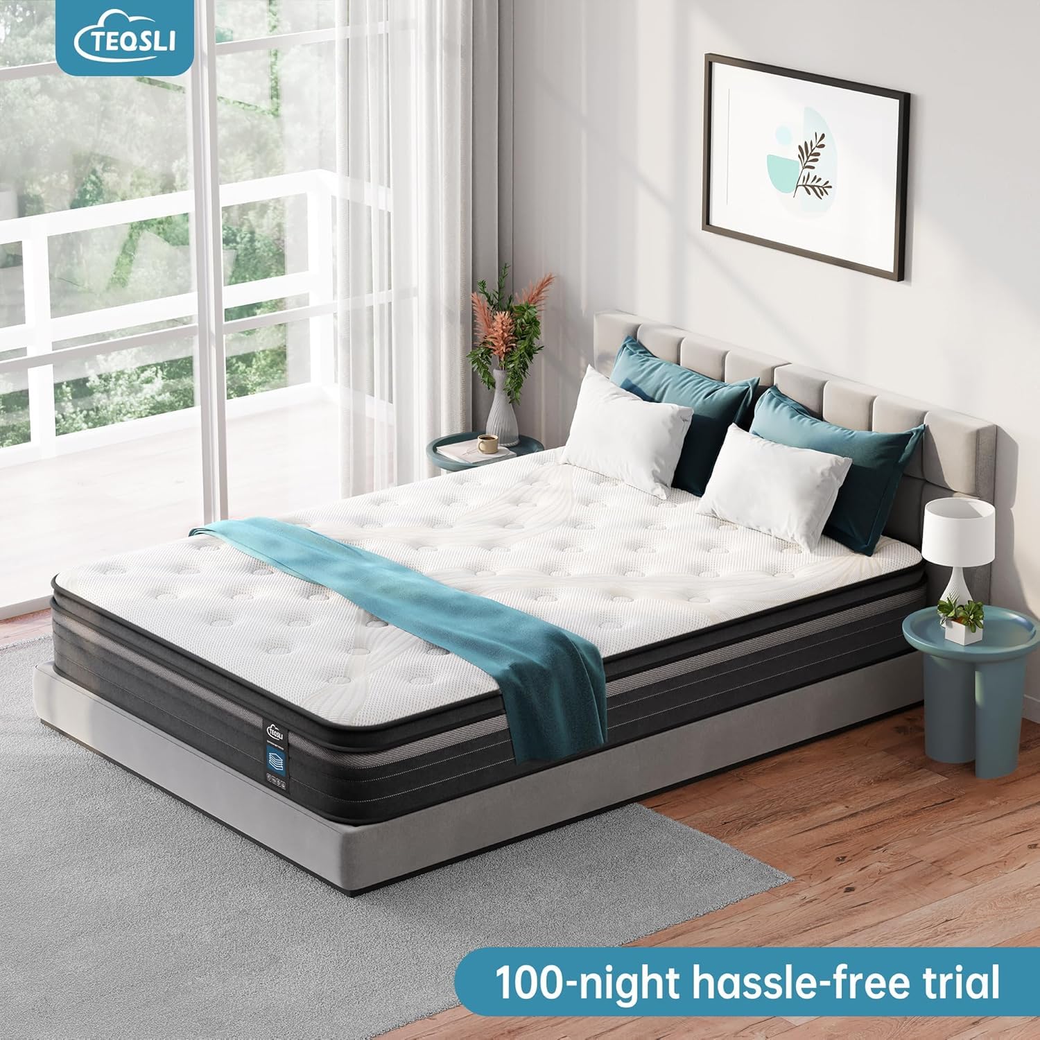 Teqsli Queen Mattress, 10 Inch Queen Mattress Hybrid, Gel Memory Foam With Queen Size Mattress In A Box & Individually Pocketed