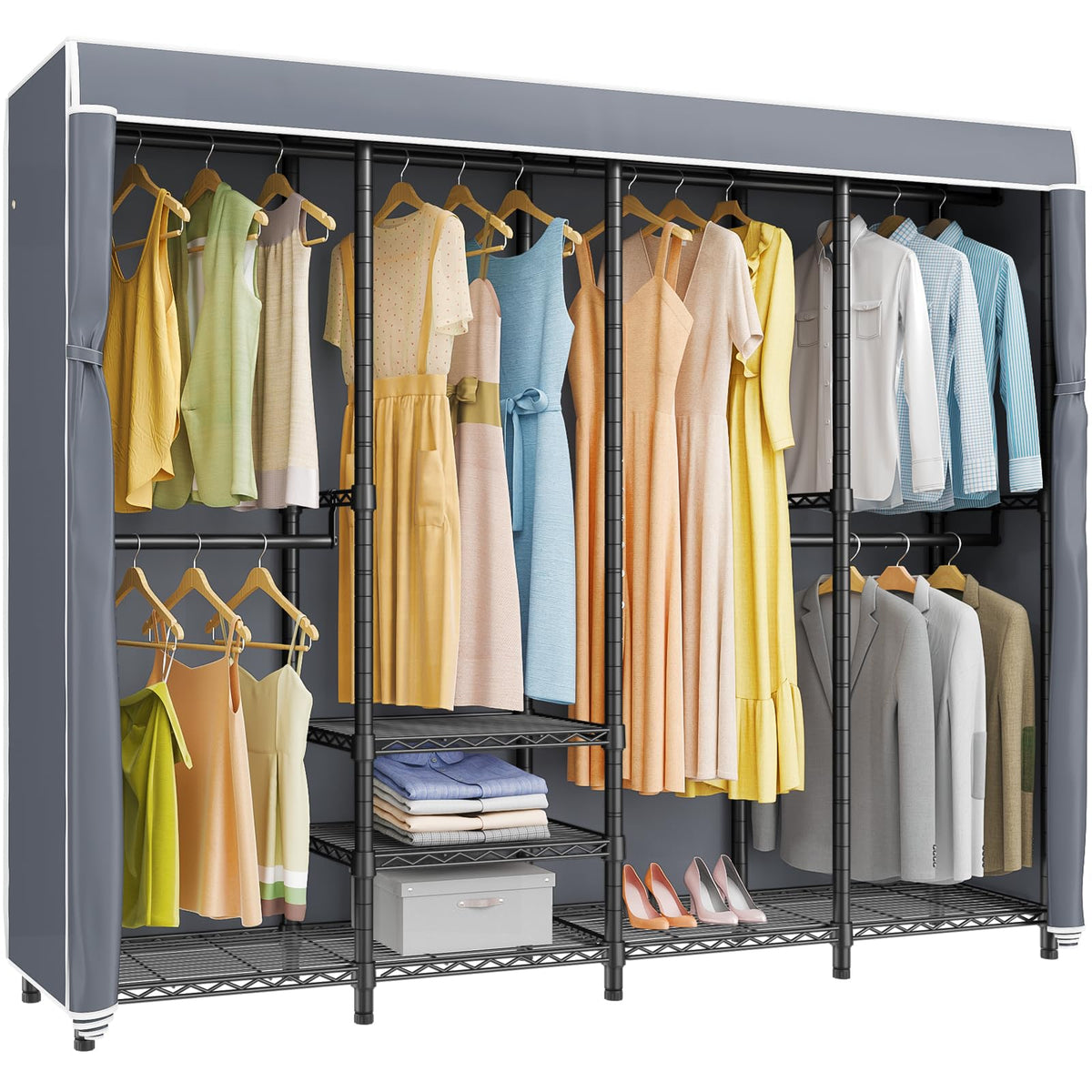Vipek V40C Covered Clothes Rack Heavy Duty Clothing Rack With Cover, Custom Freestanding Closet Portable Wardrobe Closet For Bed