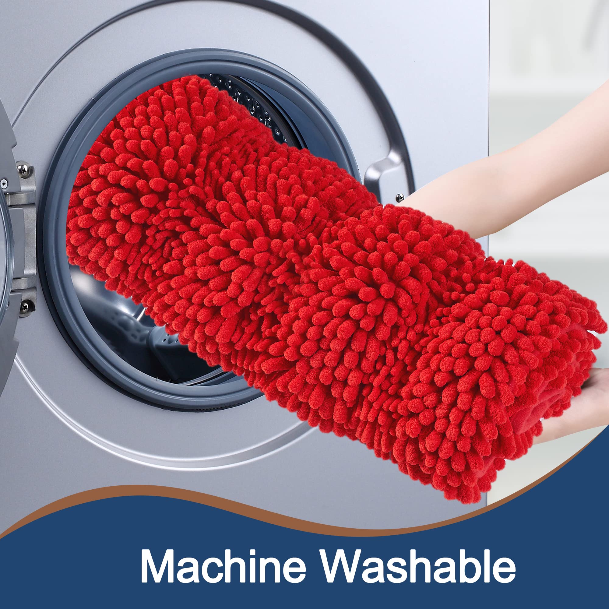 Floleopa Non Slip Thick Shaggy Chenille Red Bathroom Rug Sets 2 Piece, Thickened Hot Melt Rubber Bottom Bath Mats For Bathroom,