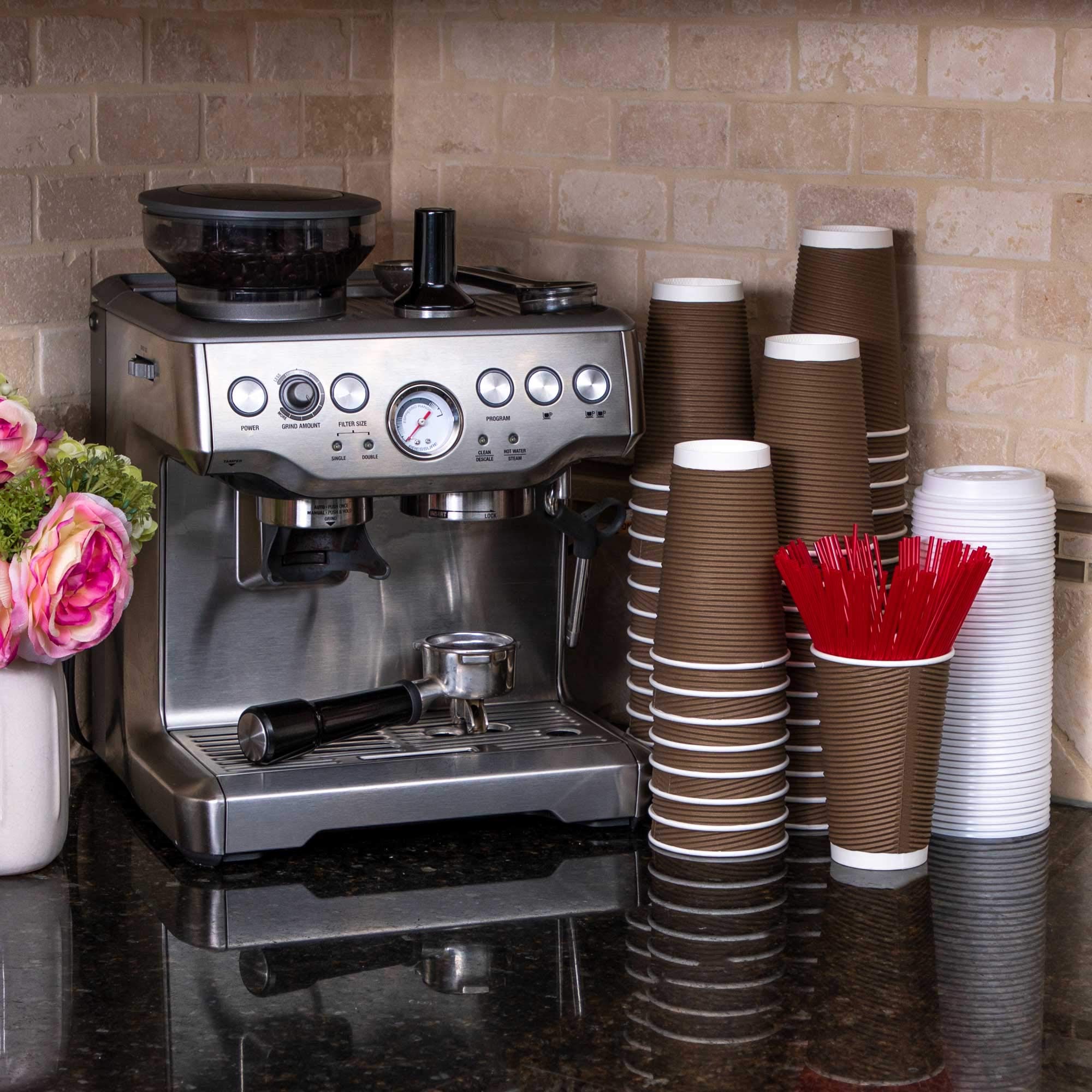 Disposable Coffee Cups With Lids And Stirrers 12 Oz (50 Set), Insulated Double Wall, No Drip Roll Up Rims, Easy To Grip Ripple D