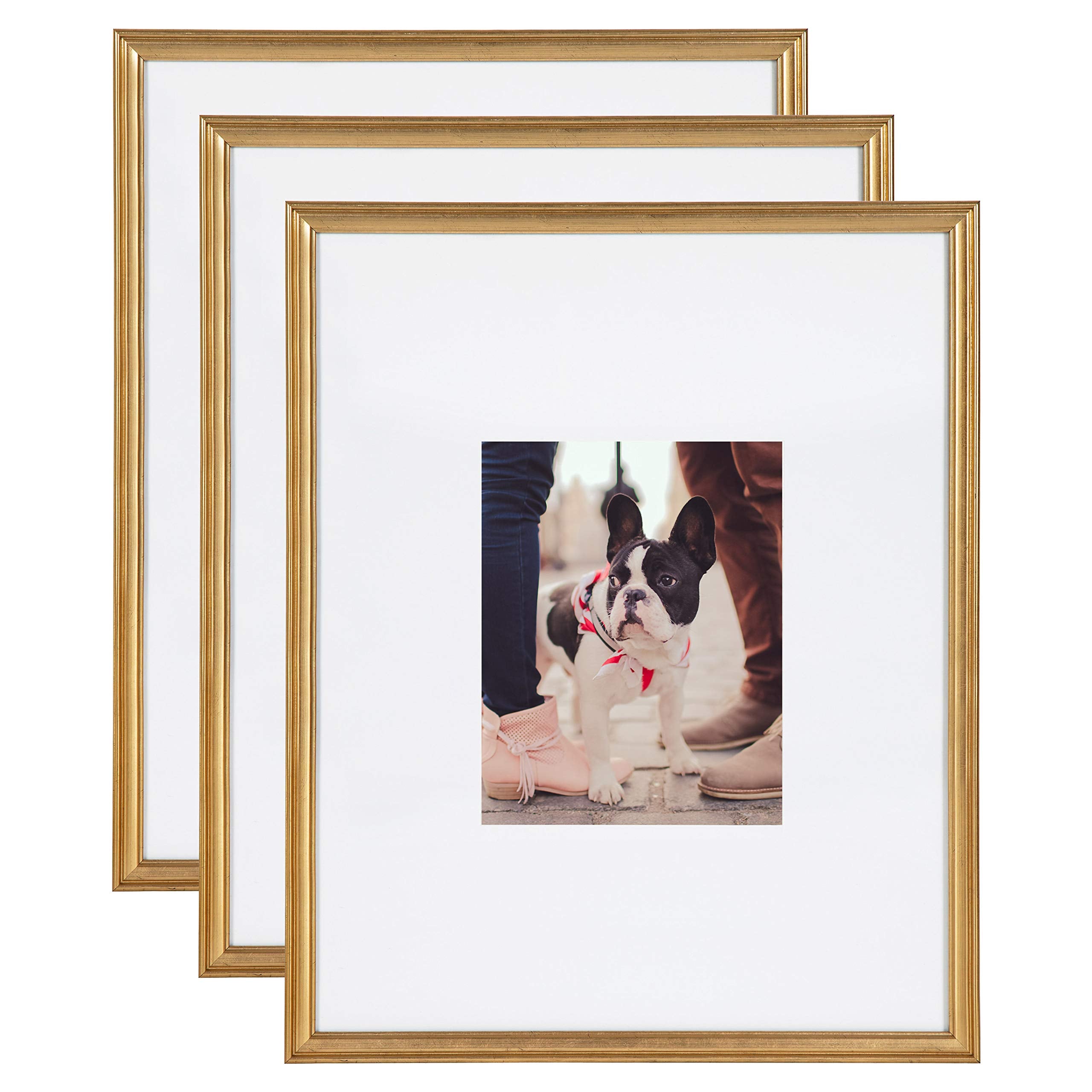 Kate and Laurel Adlynn Wall Picture Frame Set, 16 x 20 matted to 8 x 10, Gold, Set of 3