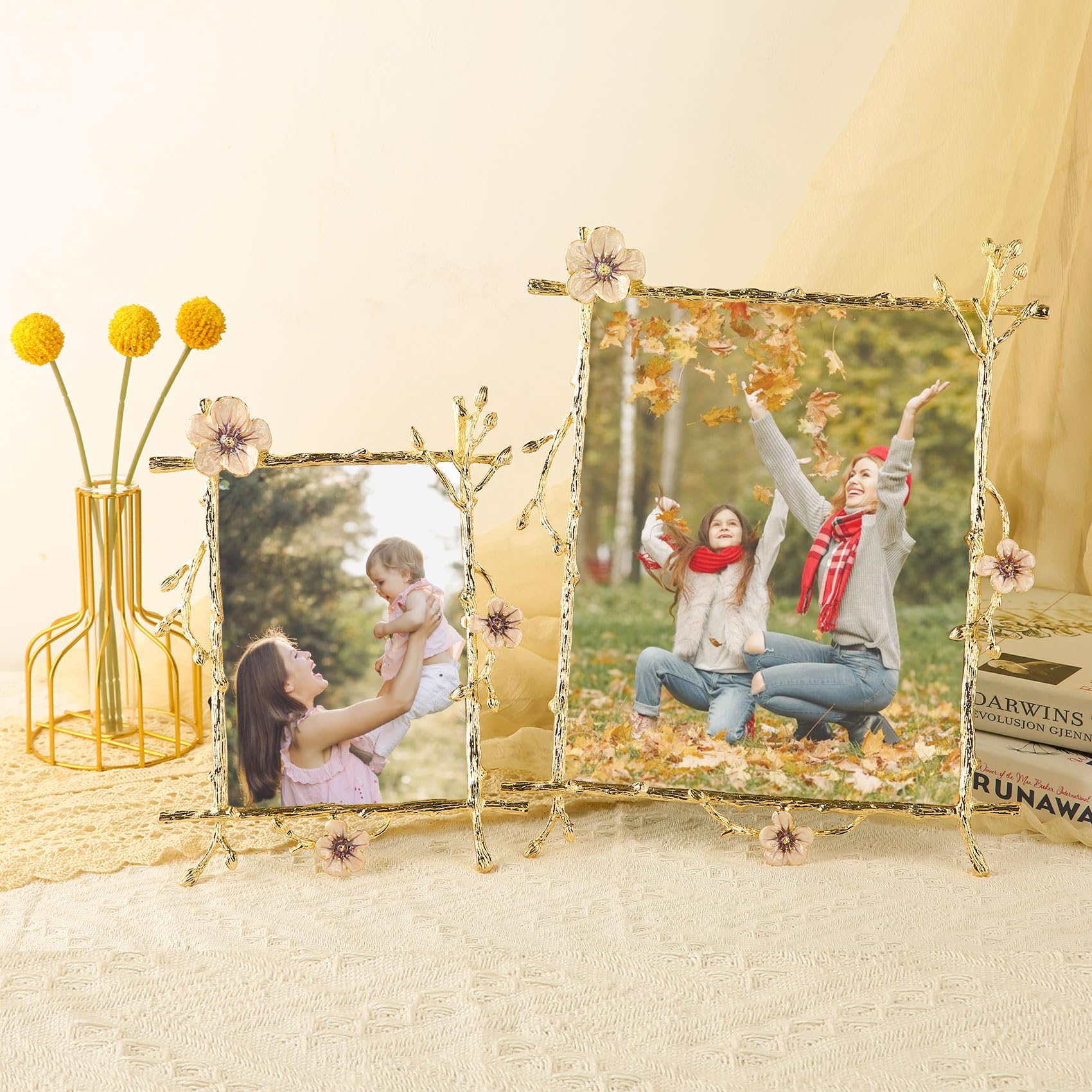Goutangen Pink 5x7 Picture Frame Metal Decor Ornate Gold Photo Frames with High Definition Glass Front Art Decor Tabletop Displa