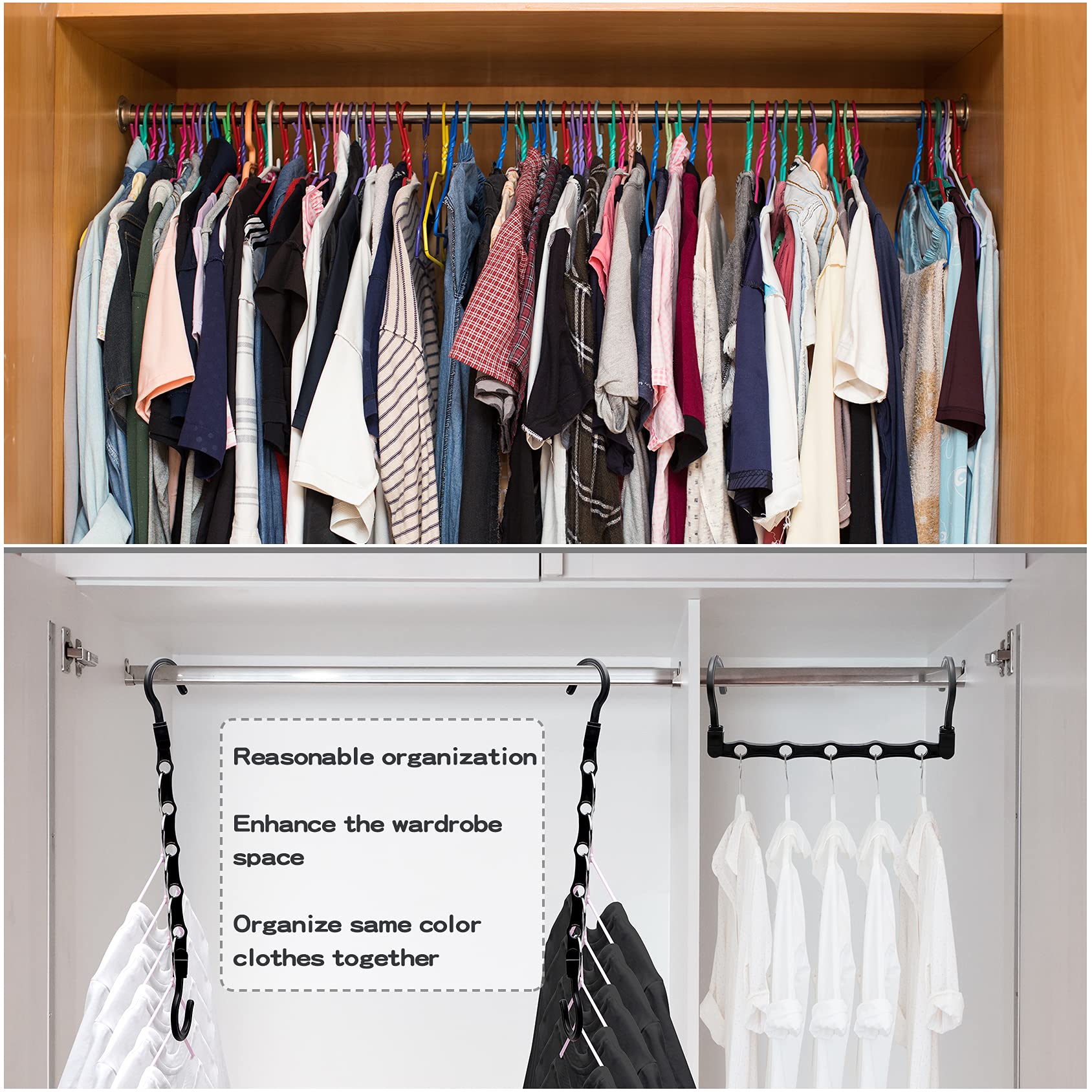 College Dorm Room Essentials: 12 Pack Stronger Organizers And Storage Hangers With 5 Holes For Heavy Clothes, Magic Space Saving
