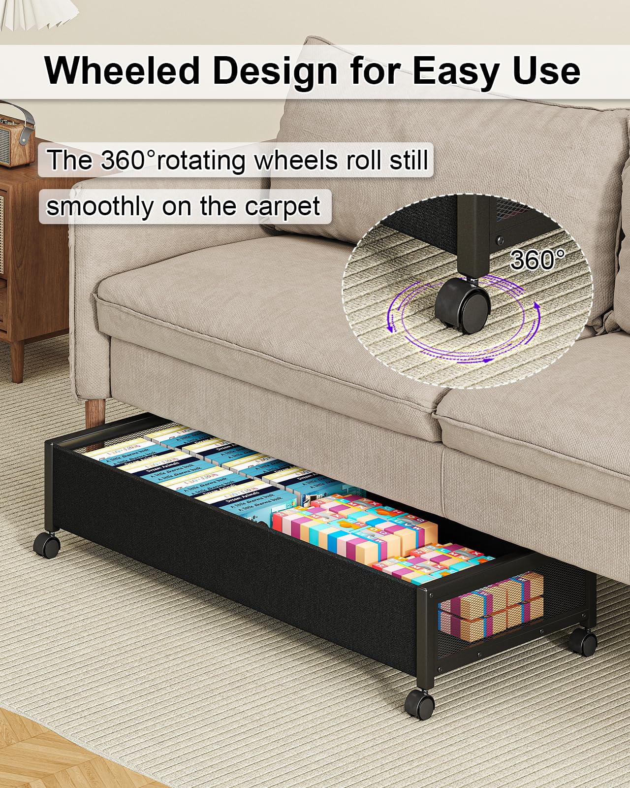 Fokyfok 2 pack Under the Bed Storage Containers,36'' Underbed Storage with Wheels,Under Bed Shoe Storage,Under Bed Rolling Stora