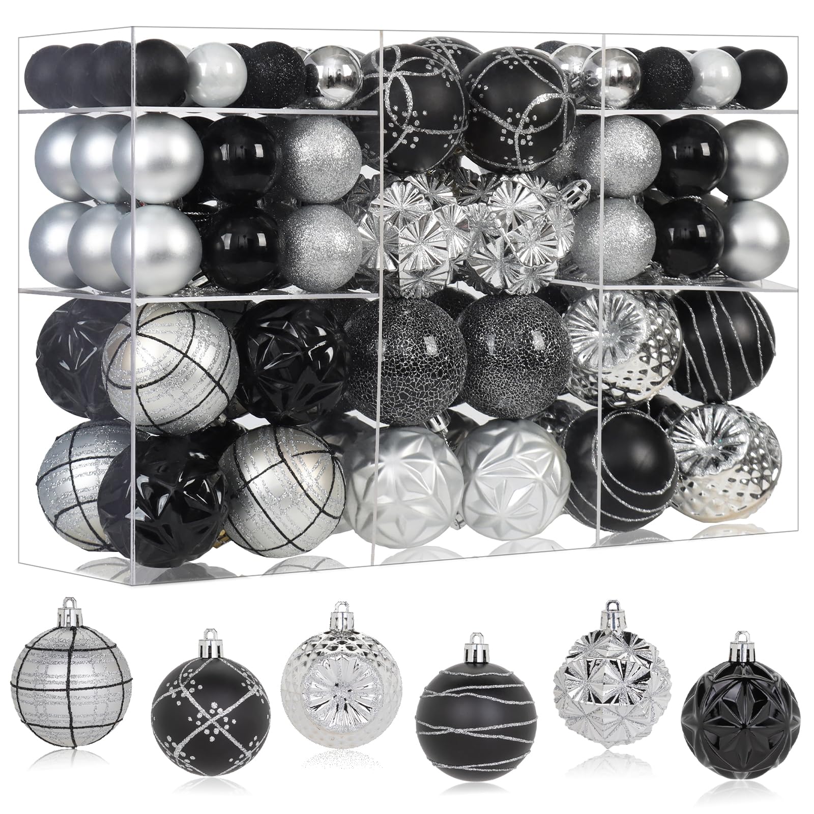 Christmas Ball Ornaments Set, 100Pcs Shatterproof Christmas Tree Decoration, Assorted Shapes Hanging Ball for Holiday Festival P