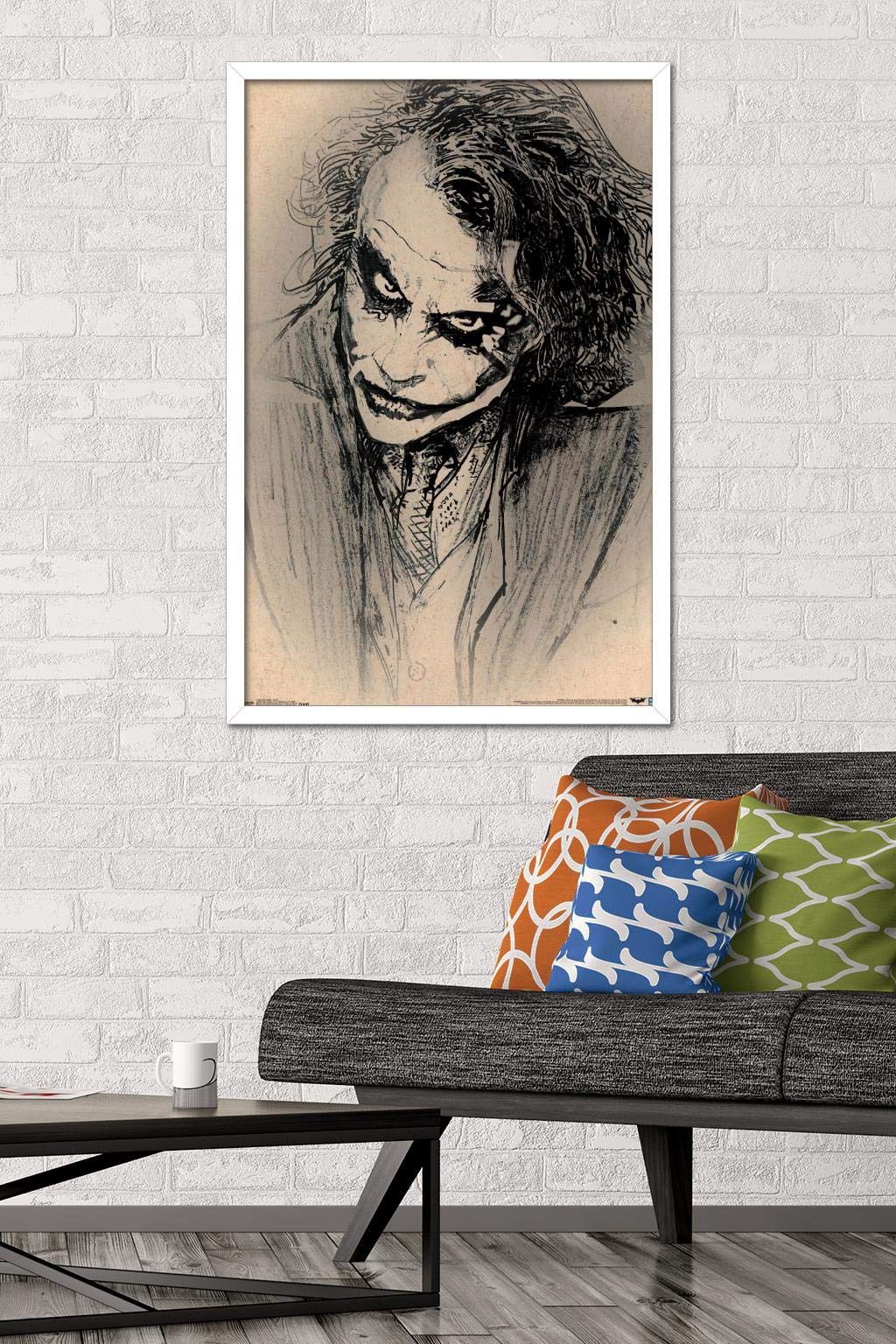 Trends International Dc Comics Movie-The Dark Knight-The Joker-Sketch Wall Poster, 22.375'' X 34'', White Framed Version