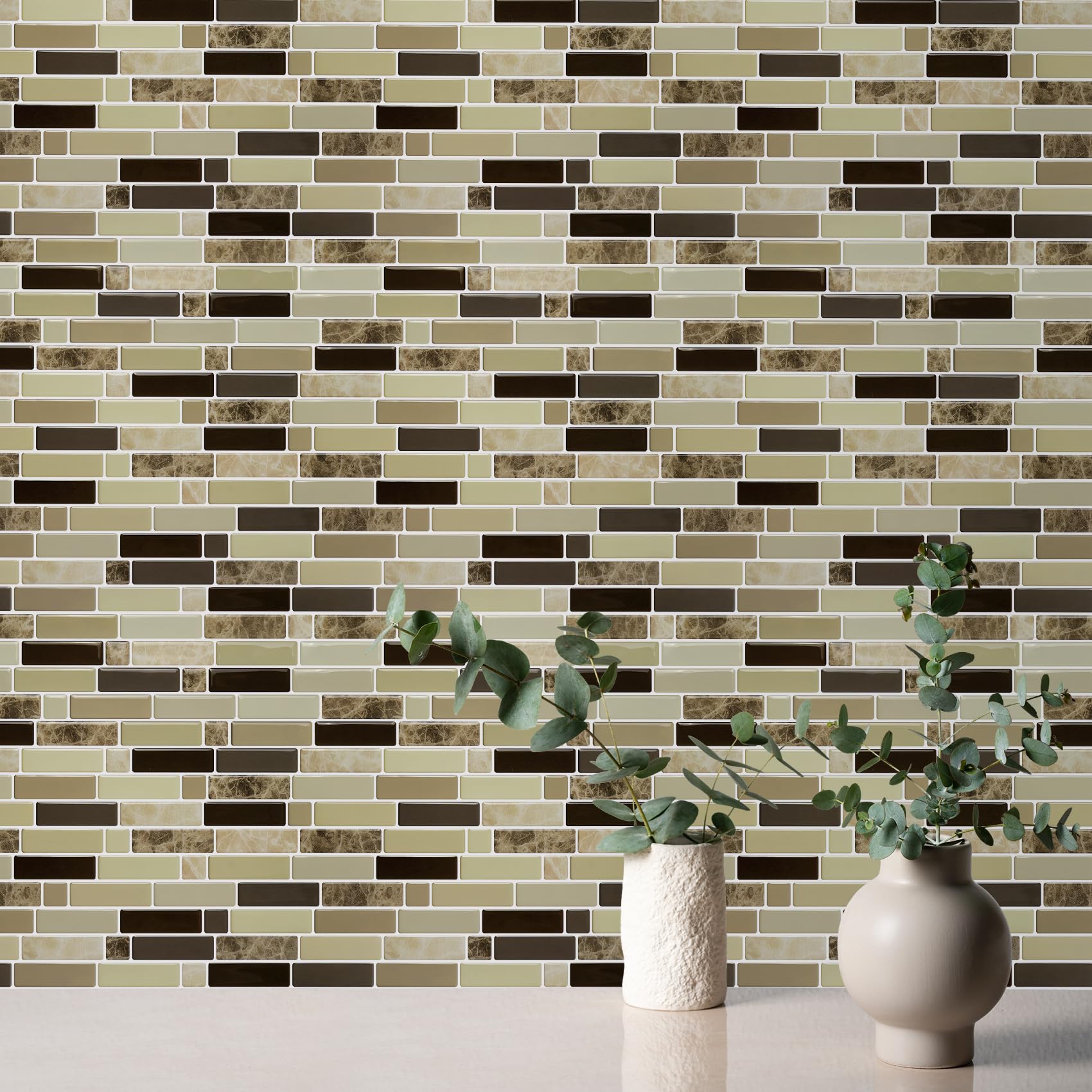 Upgraded Vamos Tile 10-Sheet Peel and Stick Backsplash Tile 11.8''x10.8'' Premium Stick On Kitchen Backsplash Peel and Stick Tile(Marble Brown)