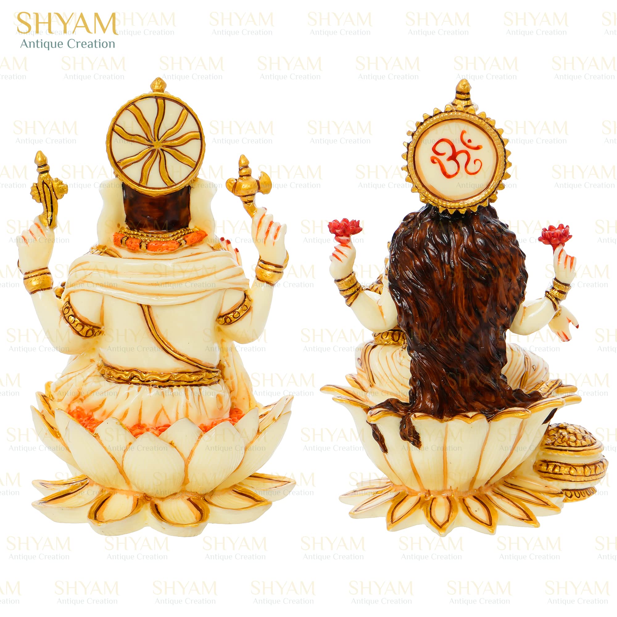 Shyam Antique Creation Goddess Lakshmi Ganesh Statue - Hand Painted Cultured Marble Pair Of Ganesha Idol Sculpture For Diwali Po