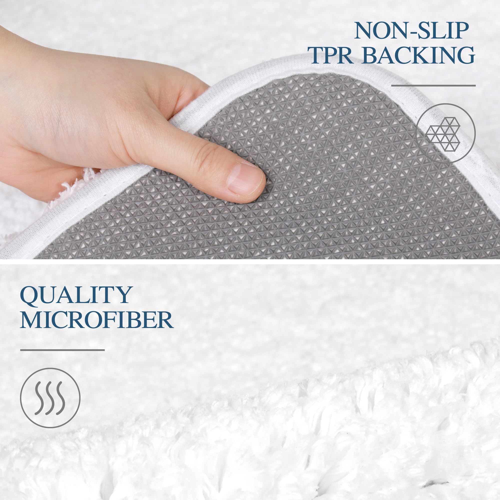 Walensee Bathroom Contour Rug (20X24, White) Non Slip Bath Mat For Bathroom Water Absorbent Soft Microfiber Shaggy Bathroom Mat