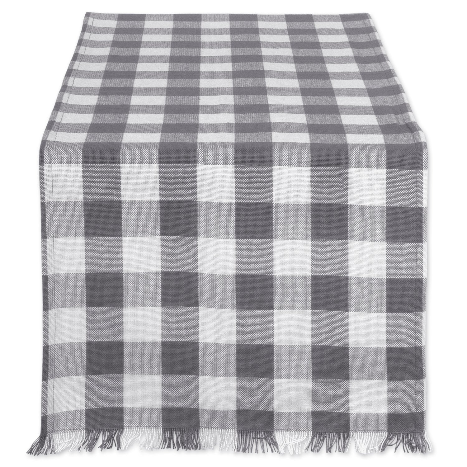 Dii Heavyweight Fringed Check Tabletop Collection, Table Runner, 14X72, Gray