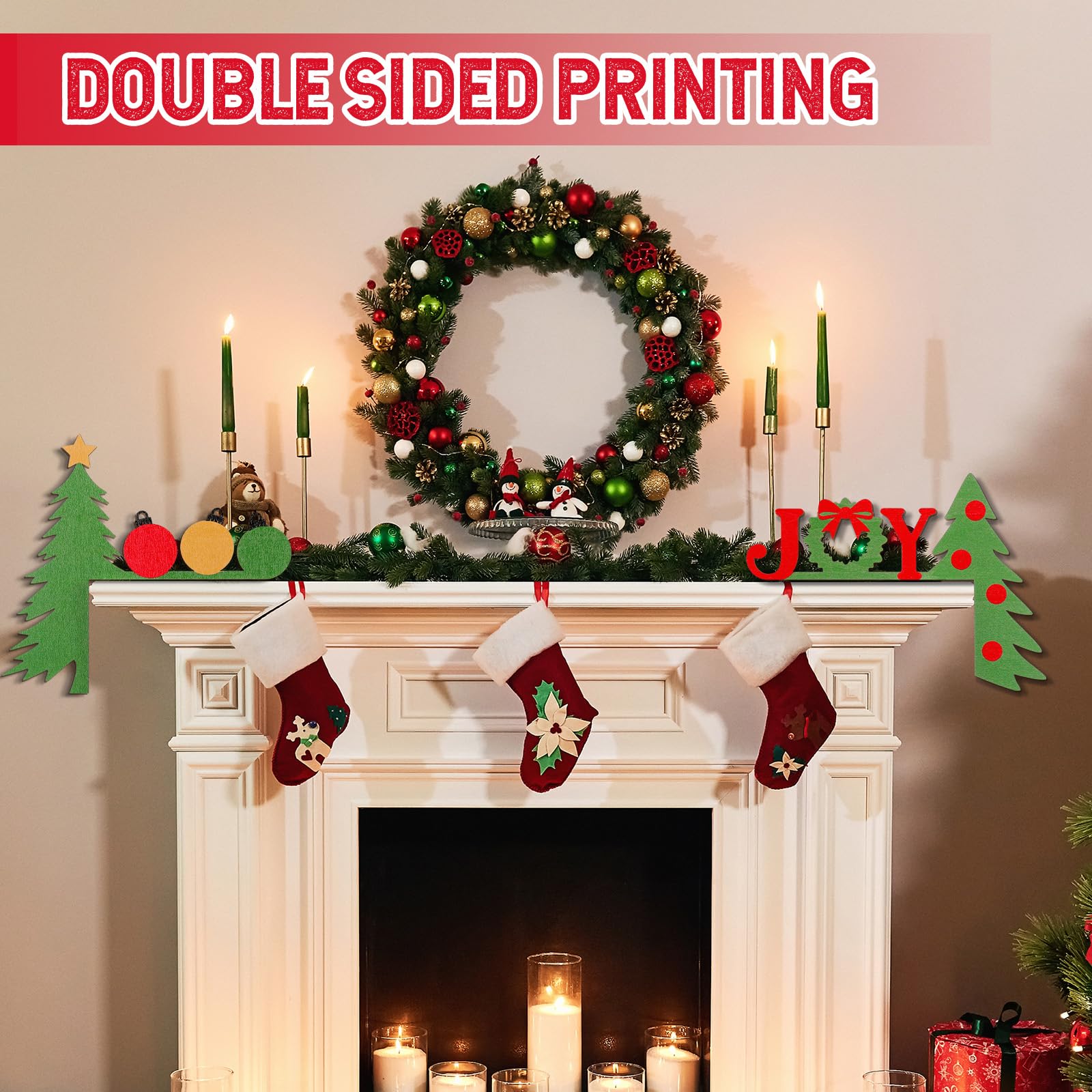 Briwooody 2 Pcs Christmas Door Topper Funny Joy Tree Door Frame Corner Sign Decor Home Wooden Christmas Cabinet Knob Covers Part