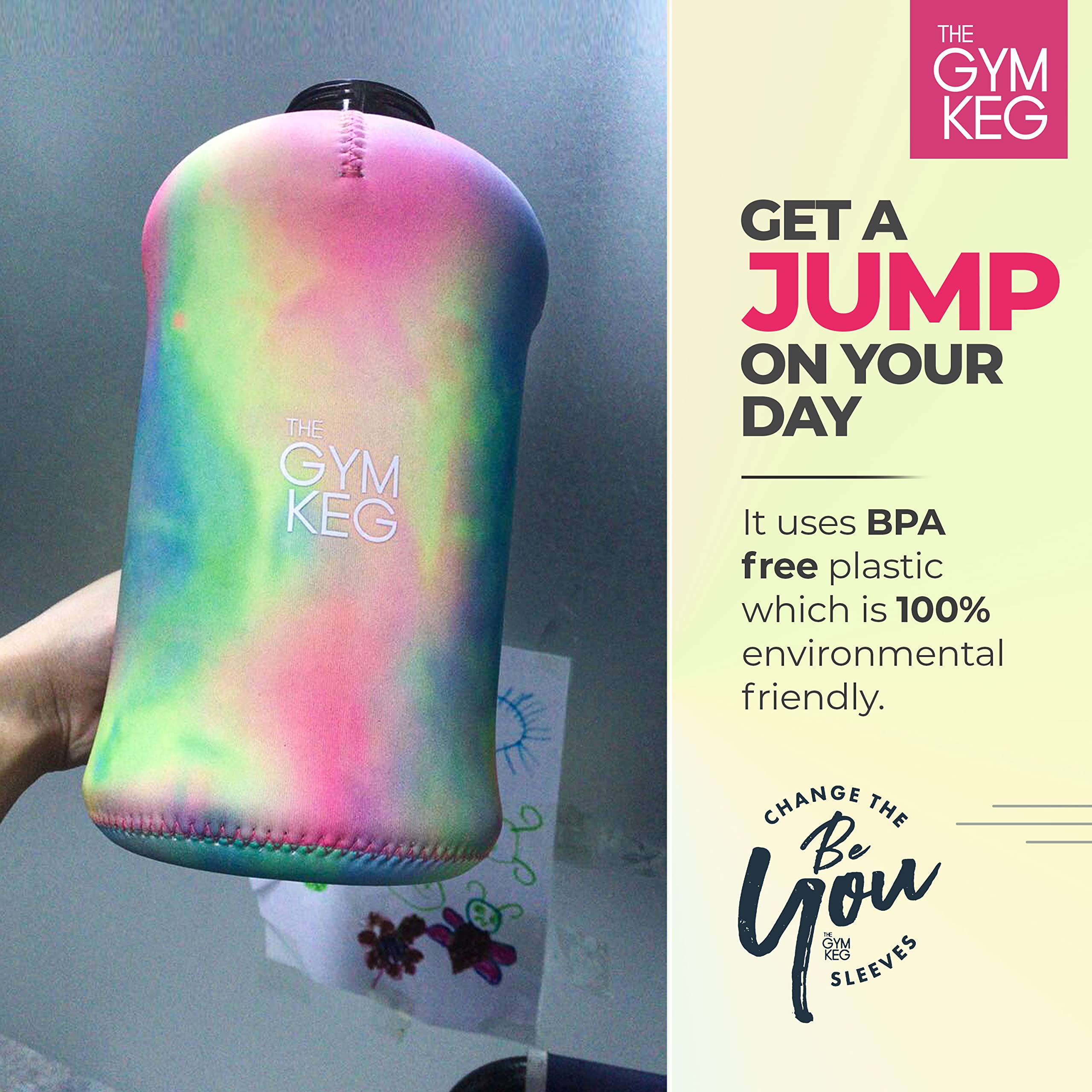 THE gYM KEg Sports Water Bottle (22 L)  Half gallon  carry Handle  Big Water Jug for Sport  Large Reusable Water Bottles  Ecofriendly  Tritan BPA Free Plastic  Leakproof (Love Tie Dye)