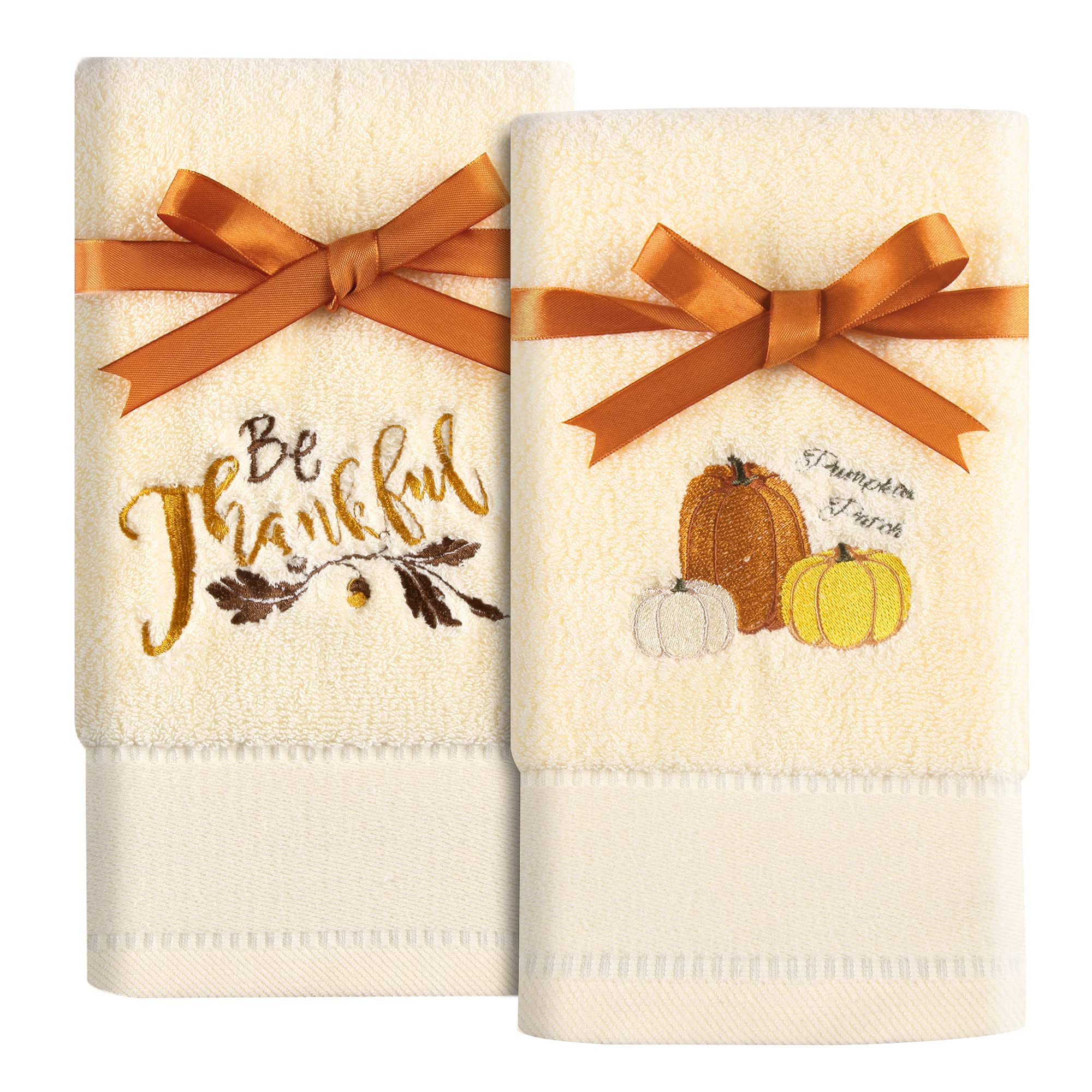 Quera 2 Pack Pumpkin Thanksgiving Hand Towels Embroidered Premium Luxury Decor Fall Bathroom Decorative Dish Set For Drying, Cle