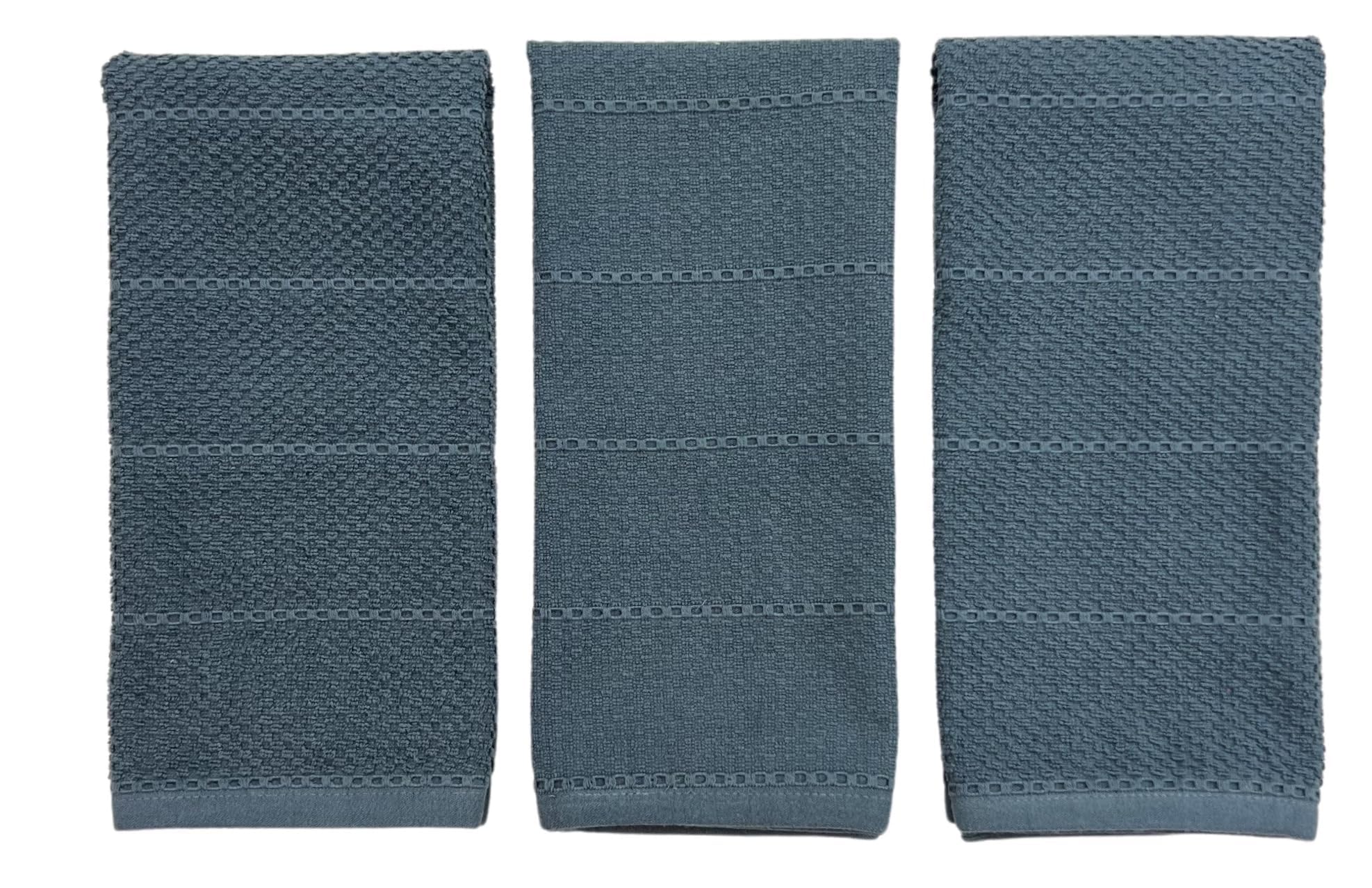 Teal Dark Blue Kitchen Dish Hand Towels 100% Cotton Cloth Soft Cleaning Drying Absorbent Terry: Set Of 3 Multipurpose For Everyd