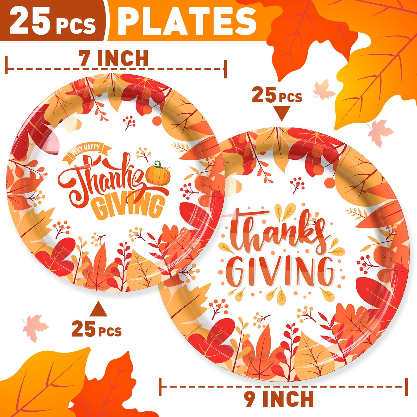 Gezond Thanksgiving Paper Plates 50 Pcs Fall Plates Disposable Pumpkin Dinnerware for Thanks Theme Party Supplies Autumn Tablewa