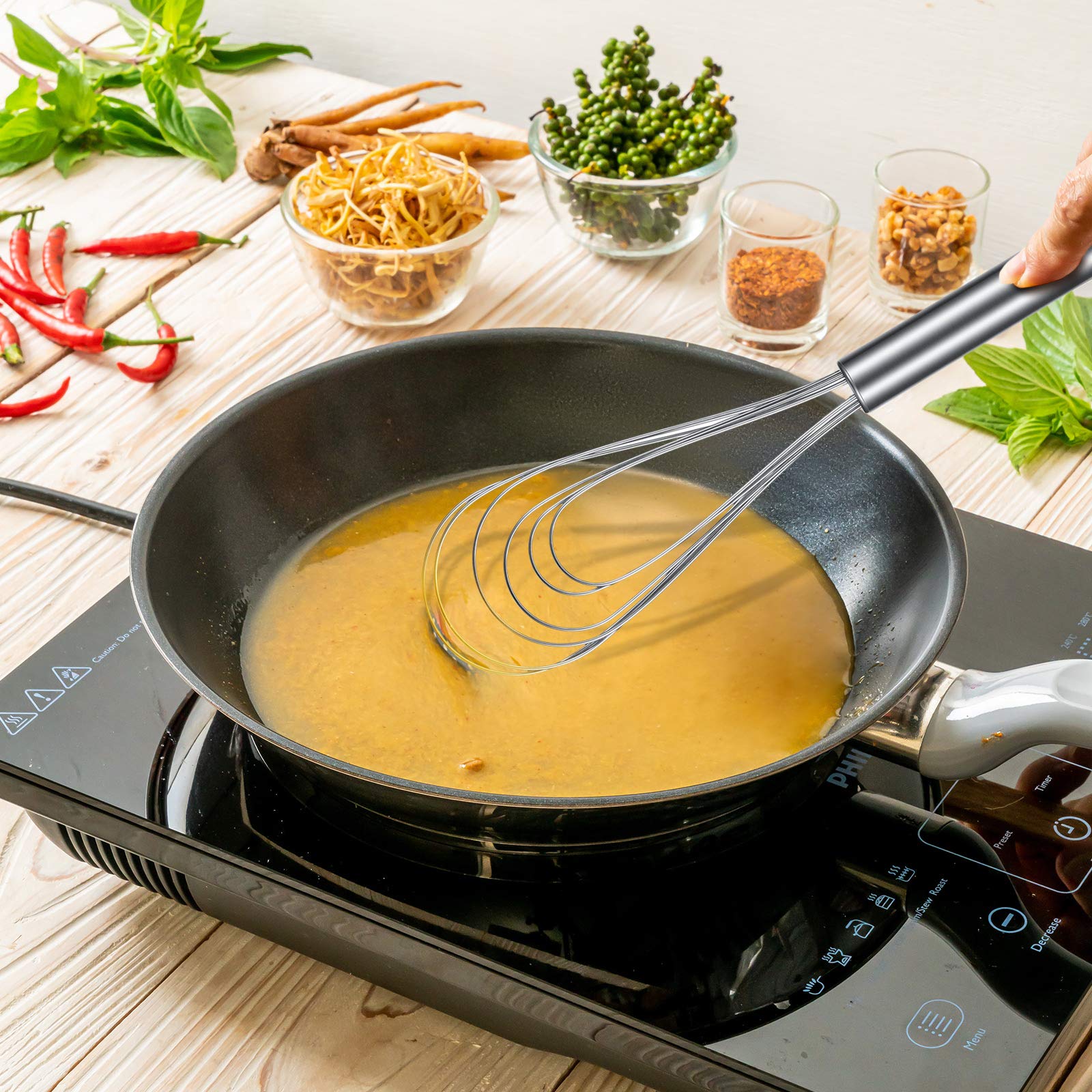 Patelai 2 Pieces Flat Whisk Stainless Steel Flat Wire Egg Whisk Set 8 Inch And 10 Inch Portable Kitchen Sauce Whisks For Cooking