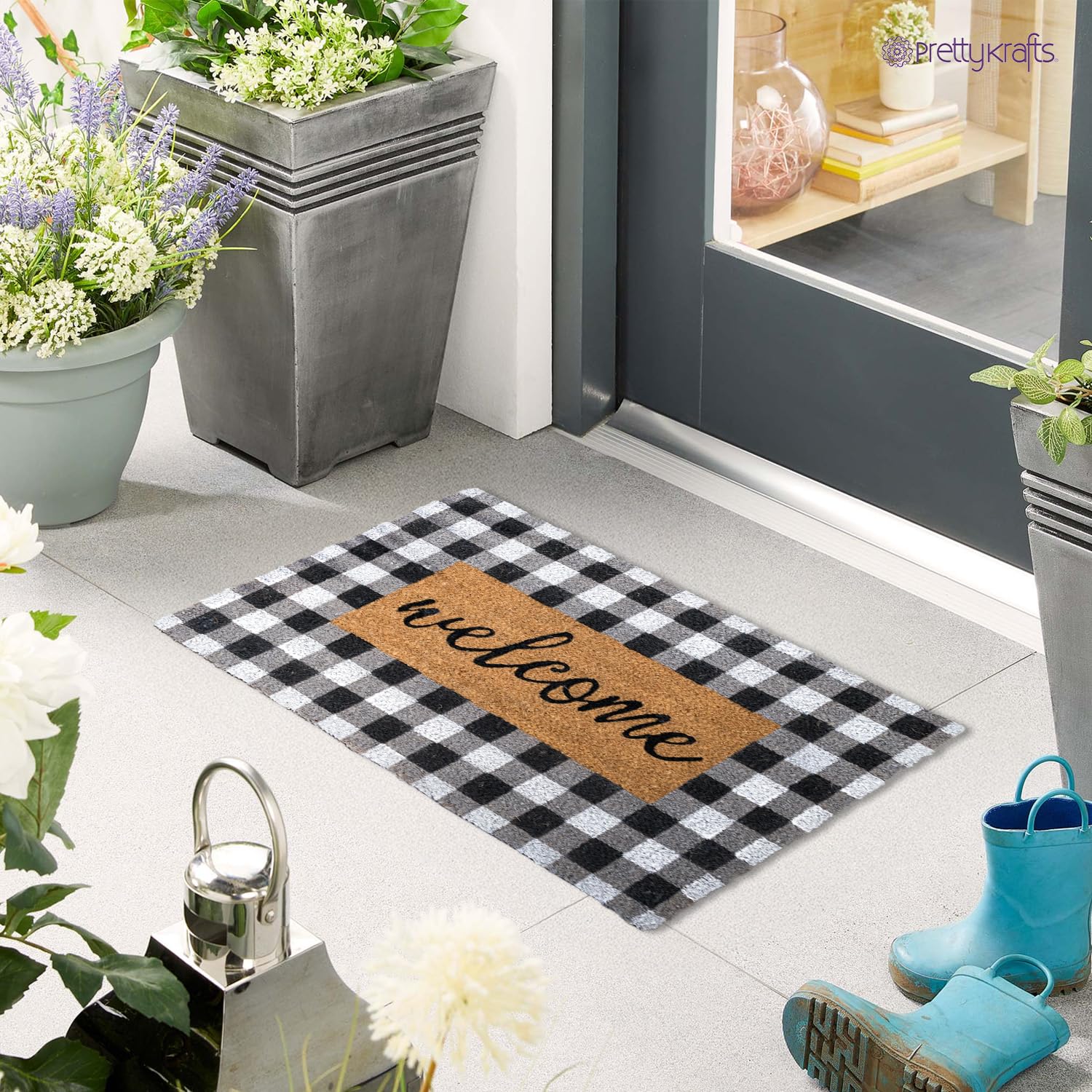 Prettykrafts Coconut Coir Door Mat For Home, Anti-Slip/Anti-Skid/Anti Bacterial Welcome Floormat, Moisture & Weather Resistant, 