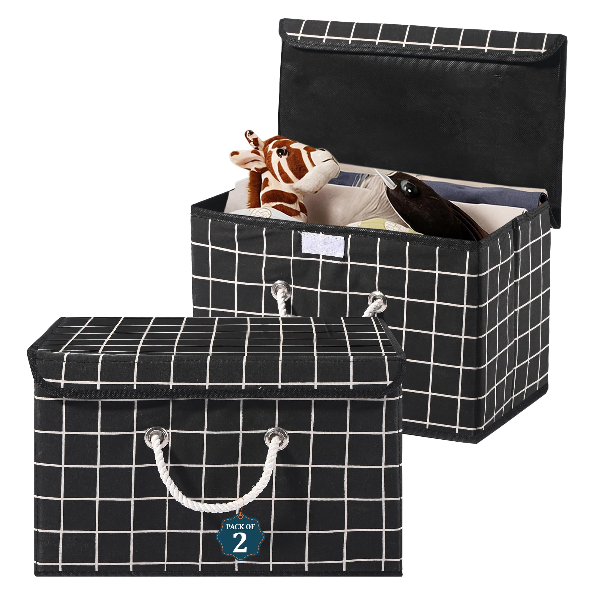 Kuber Industries Pack Of 2 Multipurpose Storage Box For Wardrobe With Lid & Handle | Large SpaceSaving Container Boxes For Stor