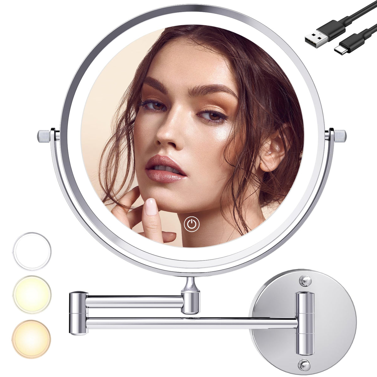 9 Inch Large Rechargeable Lighted Makeup Vanity Mirror Wall Mounted, 1X/10X Magnifying Mirror With Light For Bathroom 3000Mah Us