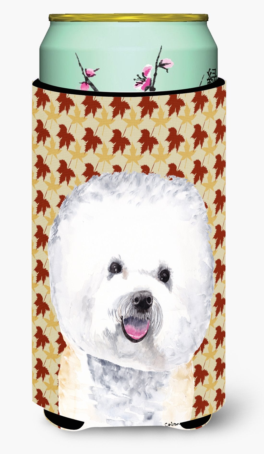 Bichon Frise Fall Leaves Portrait  Tall Boy Beverage Insulator Beverage Insulator Hugger