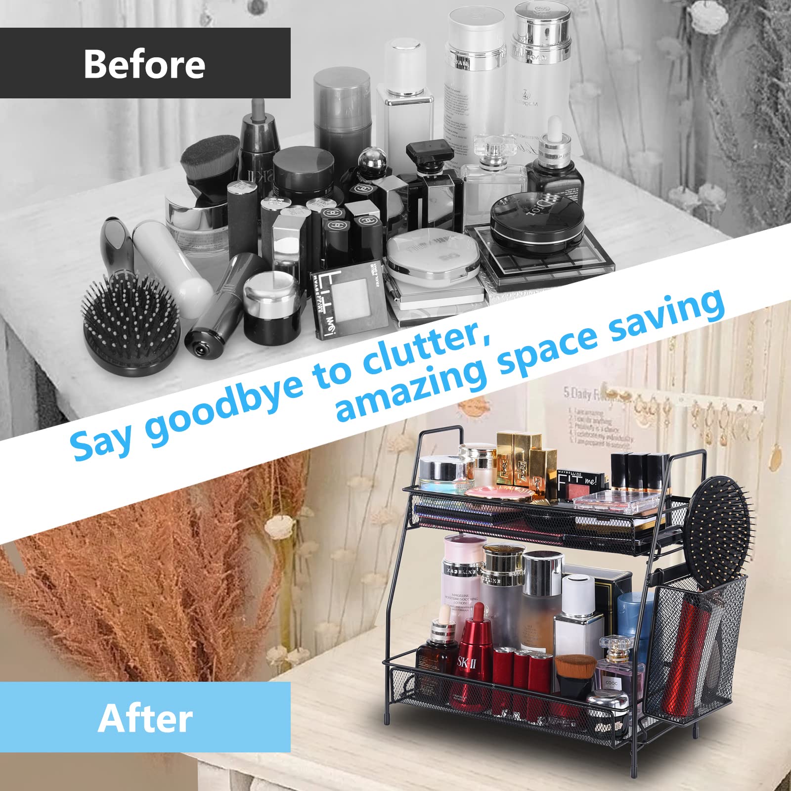 LEMIKKLE Countertop Organizer for Bathroom Counter, The Organizer for Bedroom, Spice Rack Organizer for Kitchen Counter Shelf wi