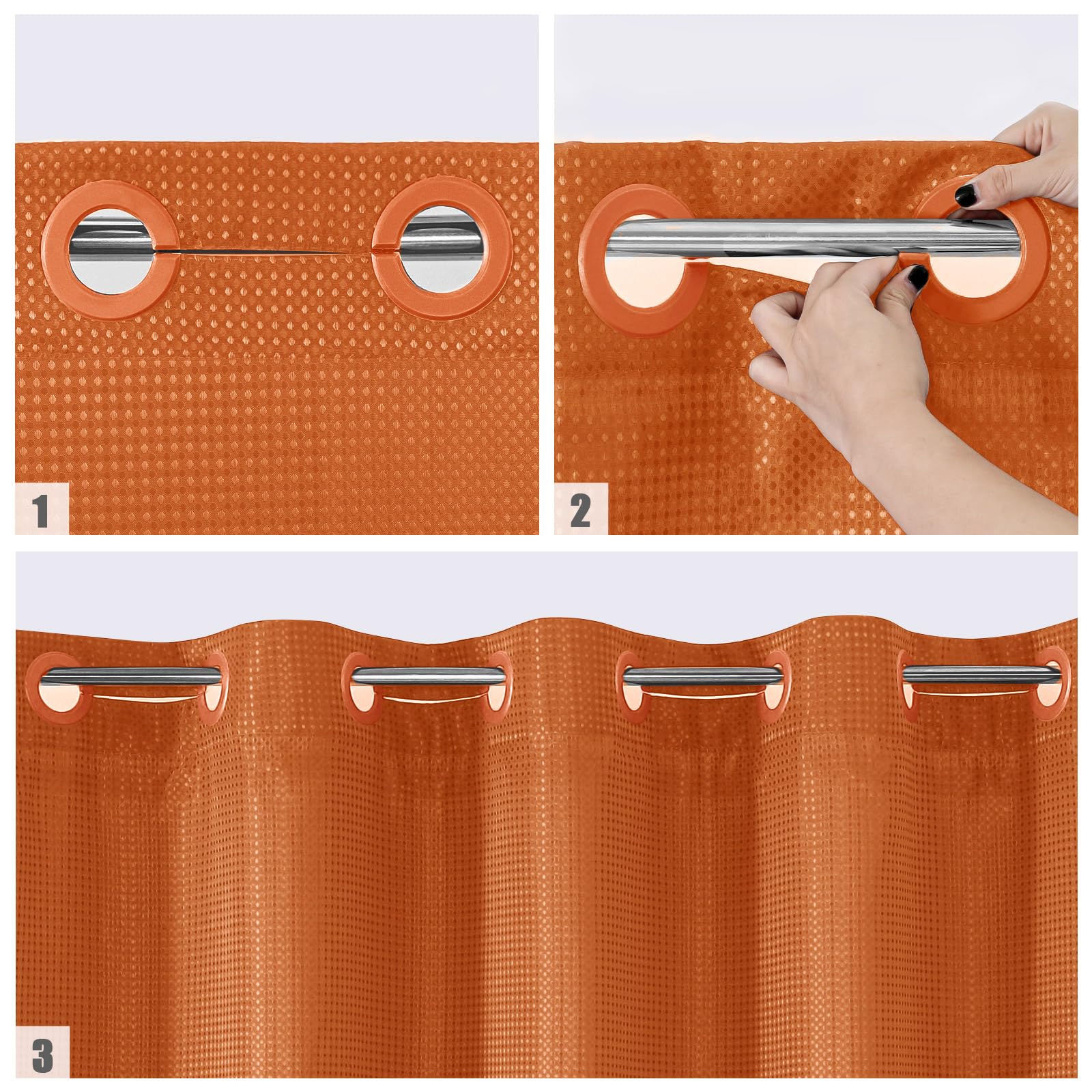 Mitovilla Orange Waffle Small Stall Shower Curtain 36 X 74, No Hooks Required Half Size Narrow Fabric Cloth Shower Curtain Set W