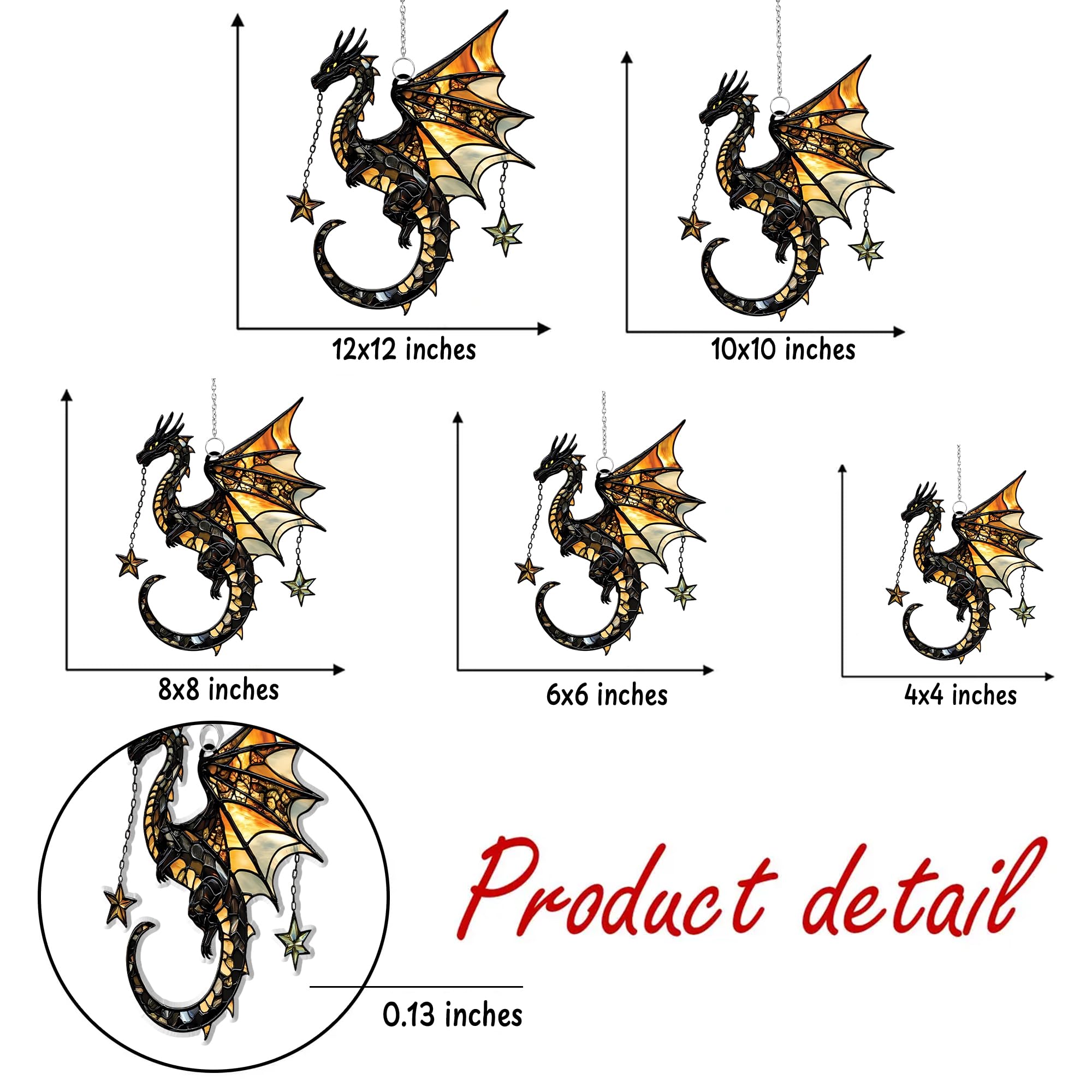 Stars Dragon Acrylic Suncatcher Stained Glass Effect Window Car Hanging Christmas Ornament Indoor Outdoor Decor Garden Sun Catch