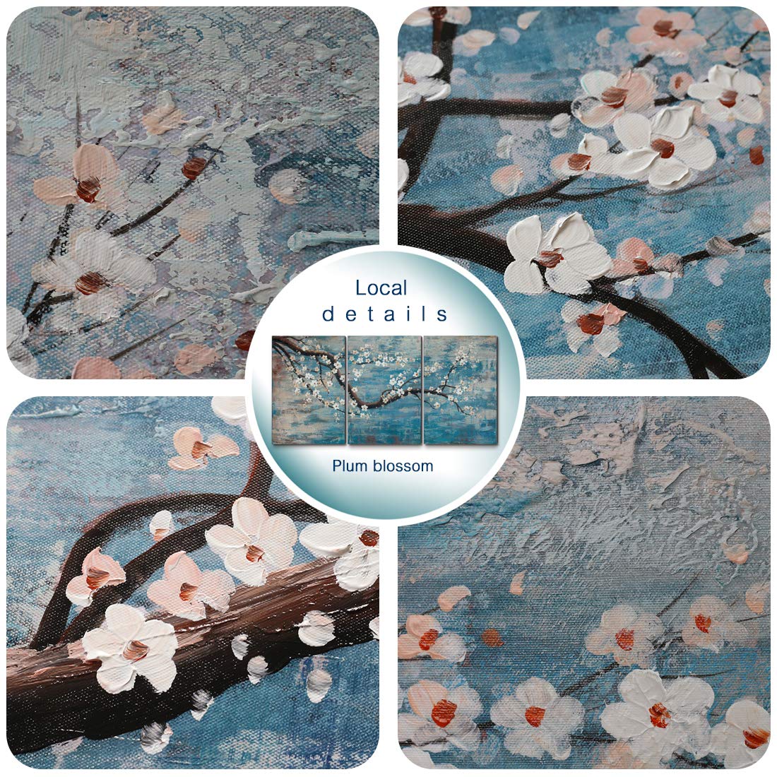 Extra Large Wall Art for Living Room 100% Hand-Painted Framed Decorative Floral Oil Painting Set Decorative Modern Blue Tree Artwork Ready to Hang 72''x36''