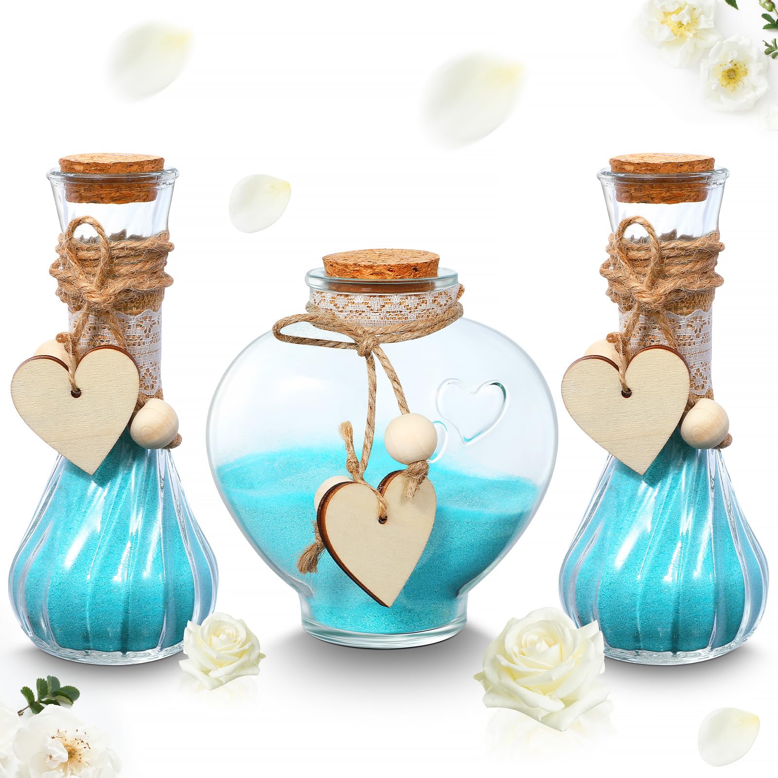 Layhit Unity Sand Ceremony Set Includes 3 Pcs Decorative Vase with Burlap and Lace Sleeves and Wooden Love Hemp Rope Personalize