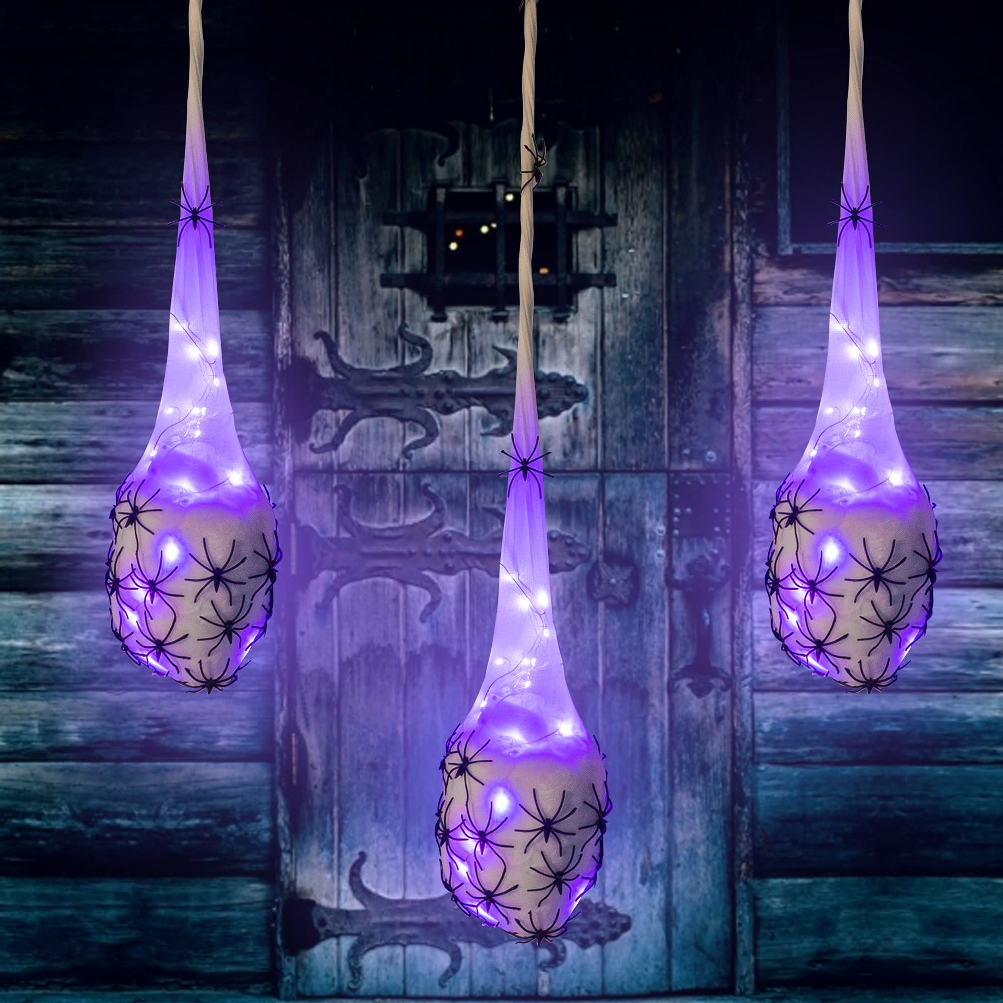 FUNPENY 3.2FT Halloween Decoration Hanging Light Up Spider Egg Sacs 3 Packs, Gift for Halloween Party Favors Games, Sacks Props 