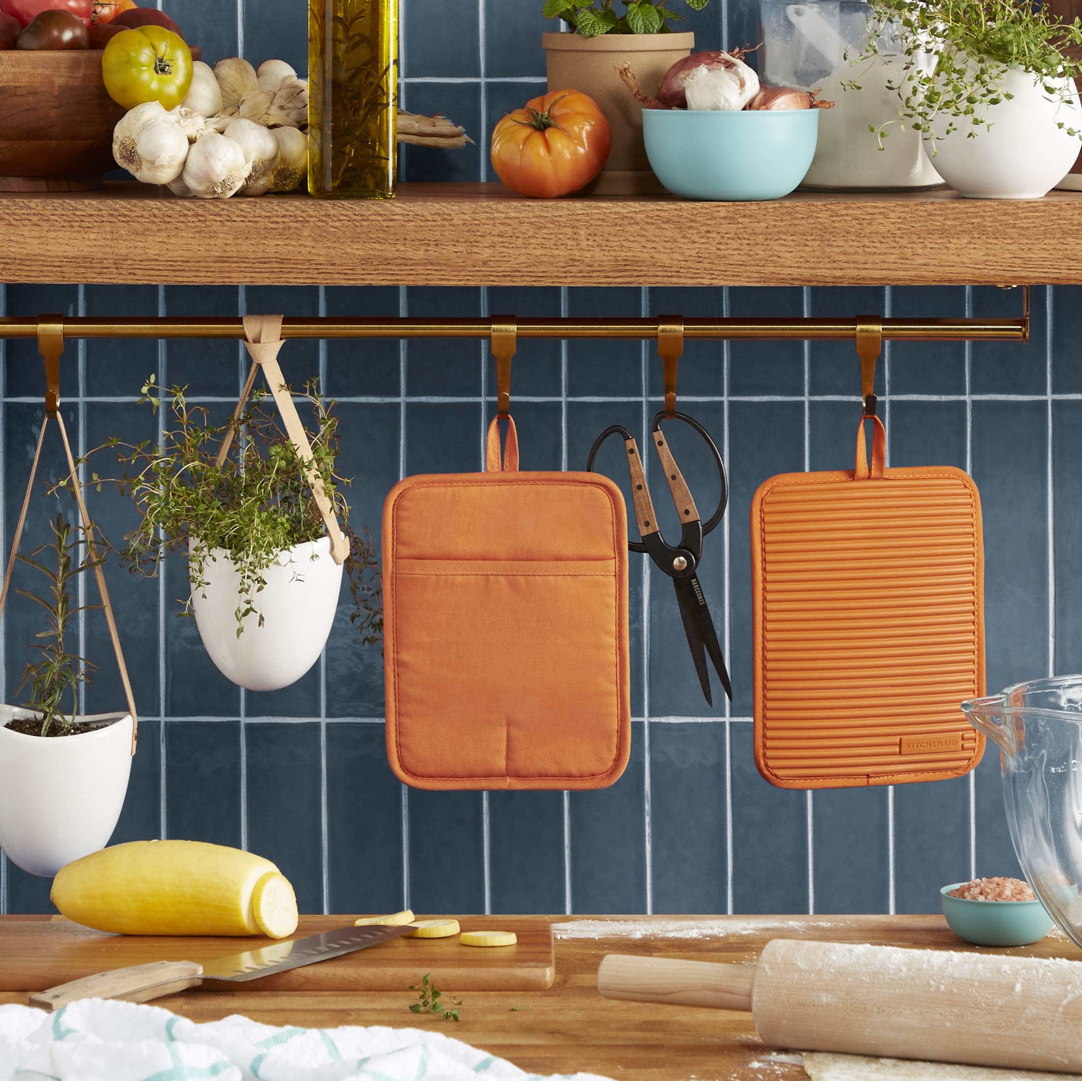 KitchenAid Ribbed Soft Silicone Pot Holder Set, Honey, 7"x9", Model 2P013118TDKA A337, 2-Pack