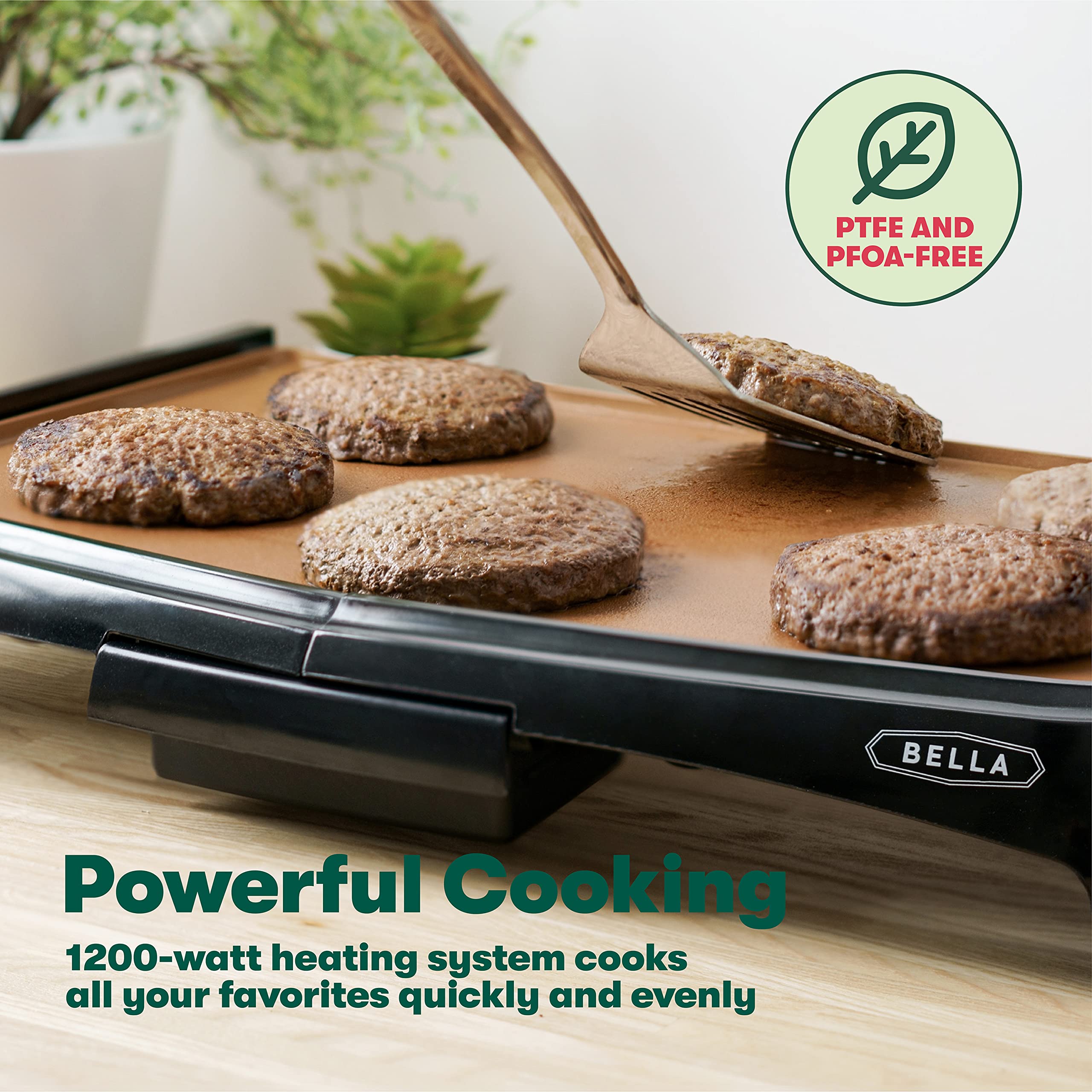 Bella Griddle Ceramic Copper Ti, Healthy-Eco Non-Stick Coating, Hassle-Free Clean Up, Large Submersible Cooking Surface, 10 X