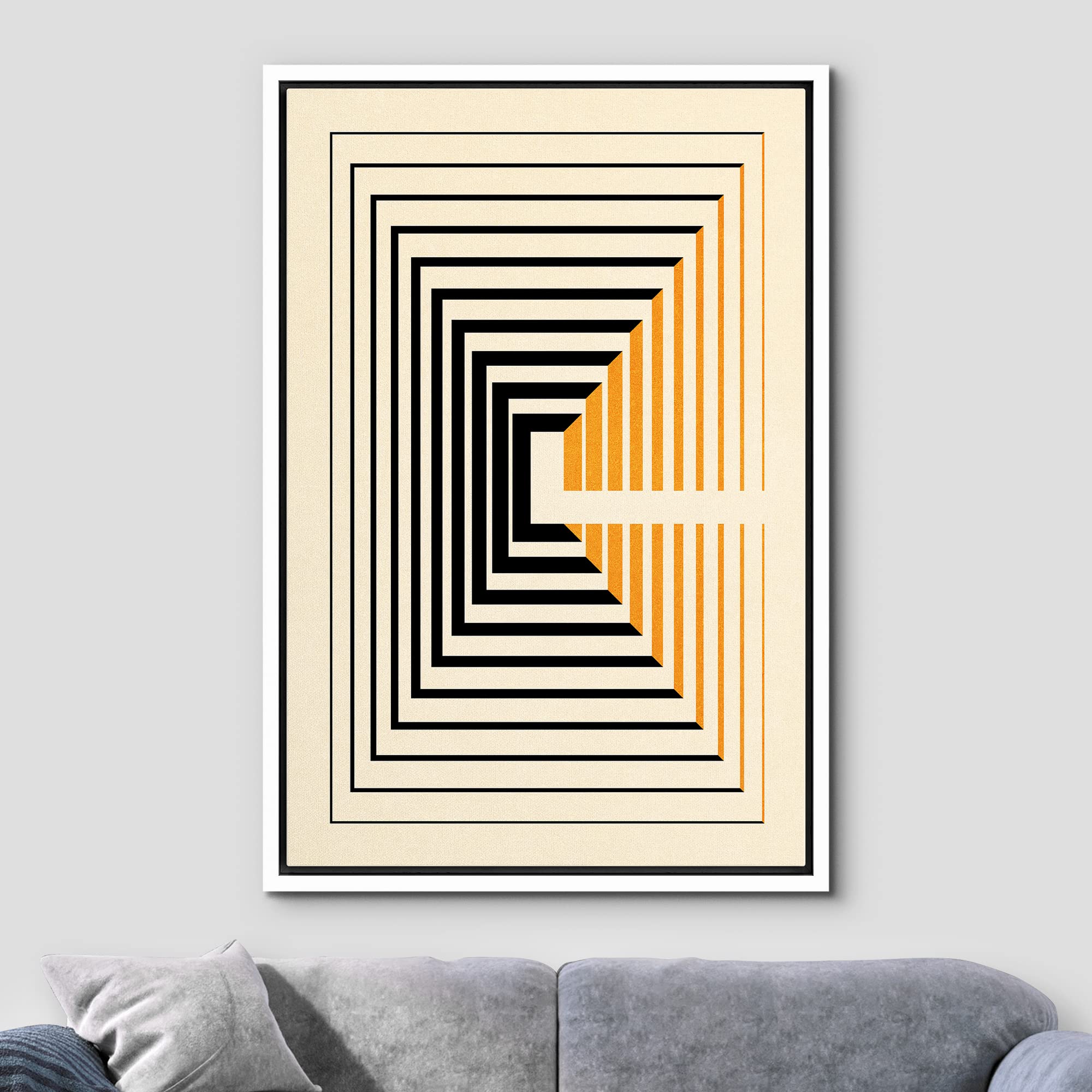 Wall26 Framed Canvas Print Wall Art Geometric Mid-Century 3D Yellow Black Polygon Square Abstract Shapes Illustrations Minimalis