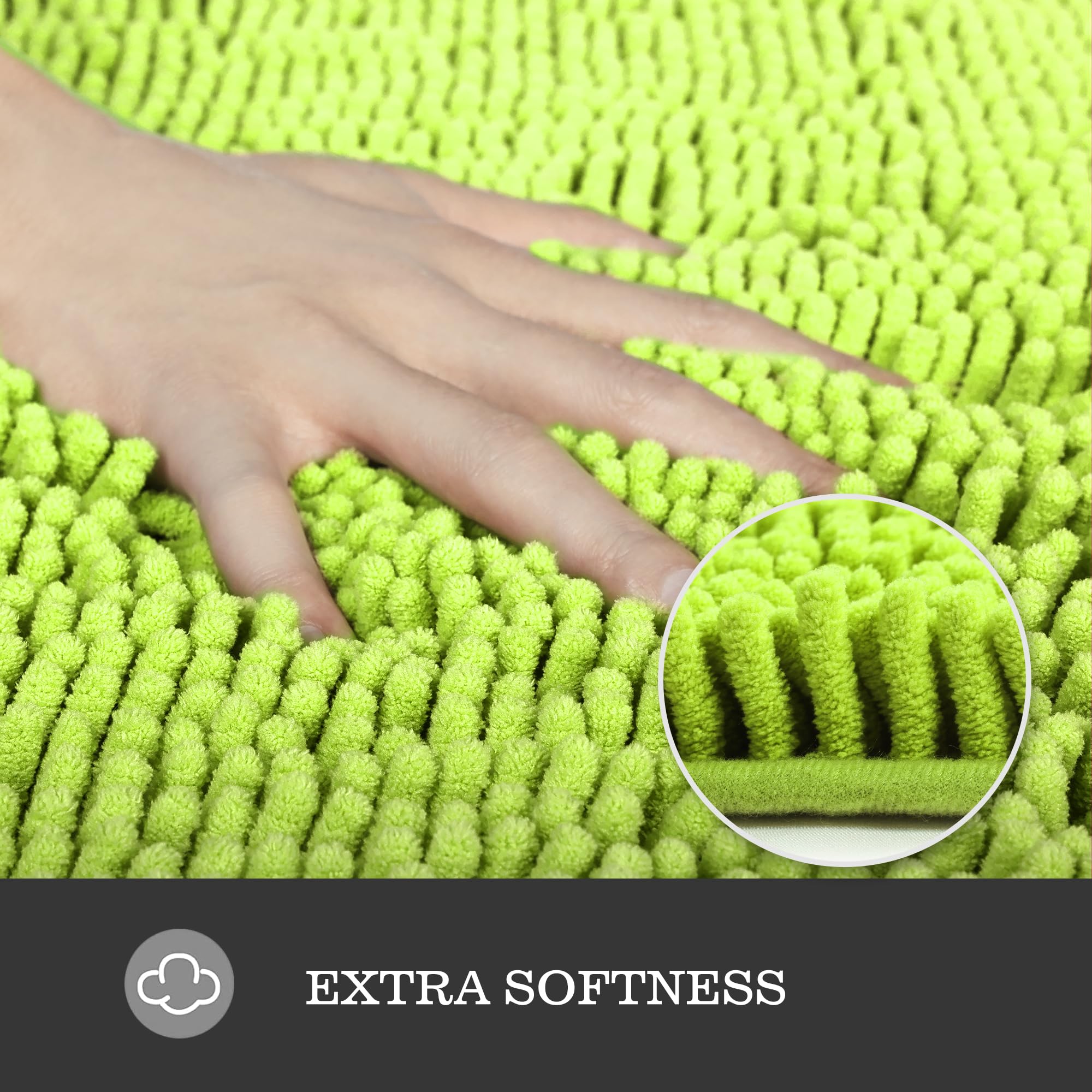 Yeaban Lime Green Bathroom Rugs Sets 2 Piece - Thick Chenille Bath Mats | Absorbent And Washable Bath Rug Non-Slip, Plush And So
