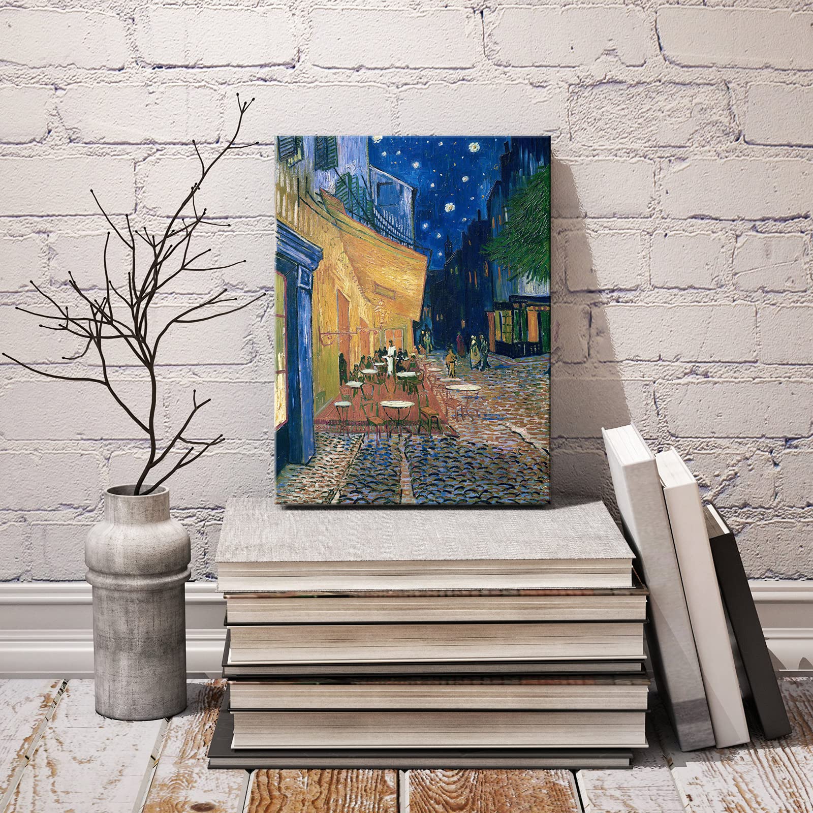 Wieco Art Cafe Terrace At Night Modern Stretched And Framed Giclee Canvas Prints Van Gogh Oil Paintings Reproduction Cityscape P