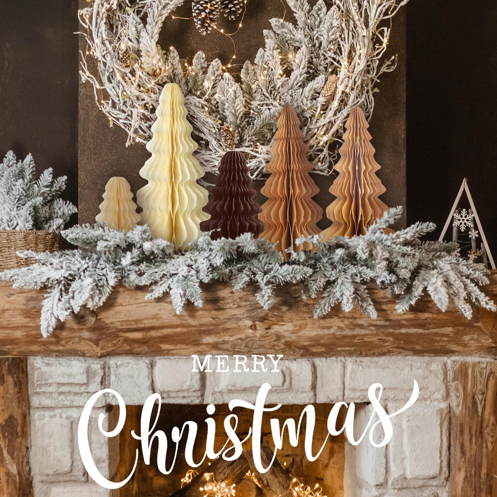 Fullhawl 10 Pcs Paper Christmas Trees Neutral Honeycomb Christmas Trees 4/6/ 7/10 Inch 3D Honeycomb Xmas Paper Cozy Table Orname