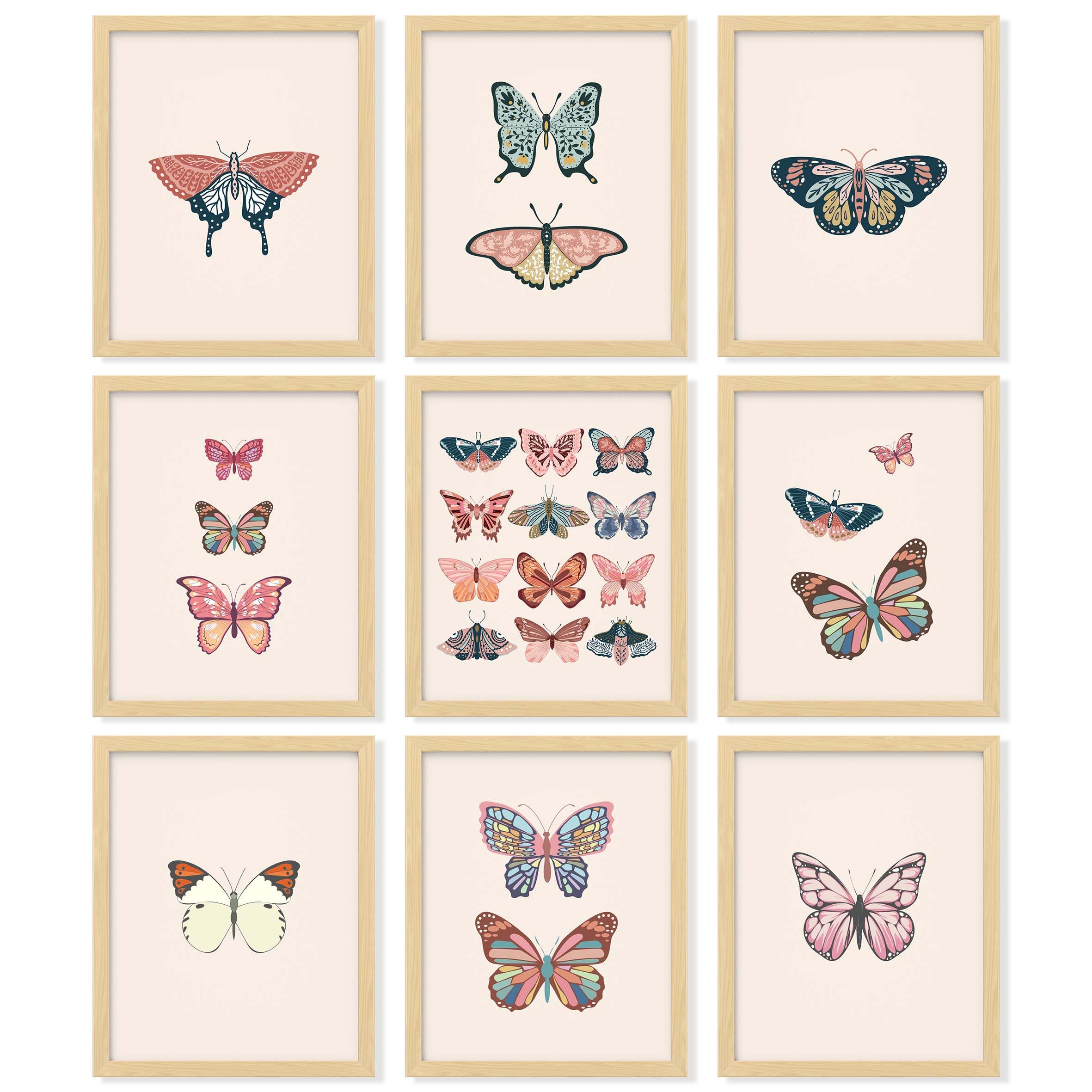 97 Decor Vintage Butterfly Poster - Butterfly Wall Art  Butterfly Art Wall Decor  Artsy Butterflies Print  Vintage Pastel Nature Butterfly Pictures for Home Bedroom Decoration (8x10 UNFRAMED)