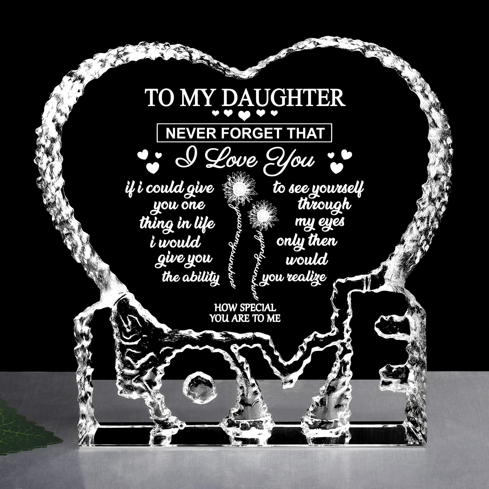 ZHSHWAT Daughter Birthday Gifts, Gifts for Daughter from Mom/Dad,Heart Shaped Crystal Mom Dad to Daughter Gift for Anniversary B