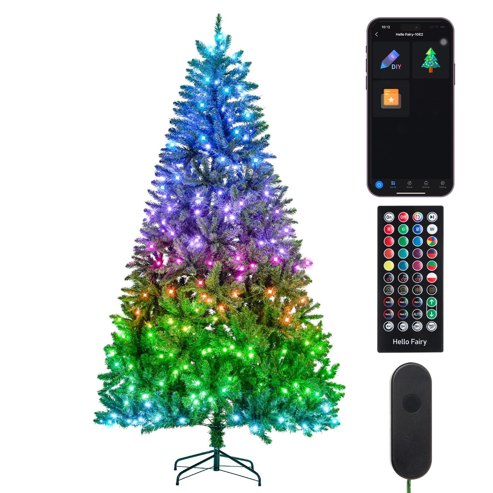 HOLILLUMA 7.5FT Pre-lit Christmas Tree, RGB Color Changing Smart Artificial Christmas Tree with Lights, 1477 PVC Branch Tips, Ap