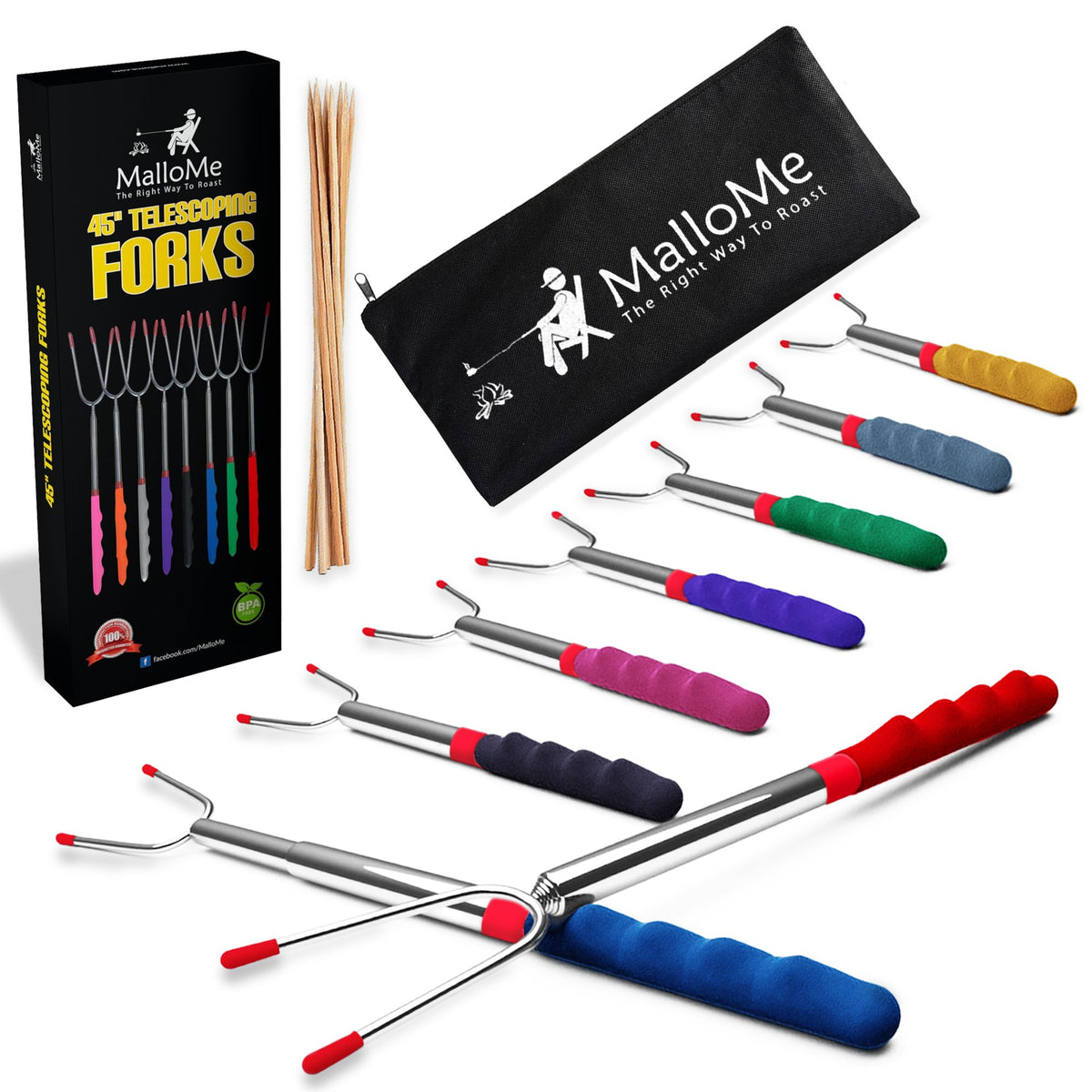 Mallome Marshmallow Roasting Sticks 45 Inch 8 Pack Smores Kit - Marshmallows Smores Sticks For Fire Pit Long - Camping Campfire