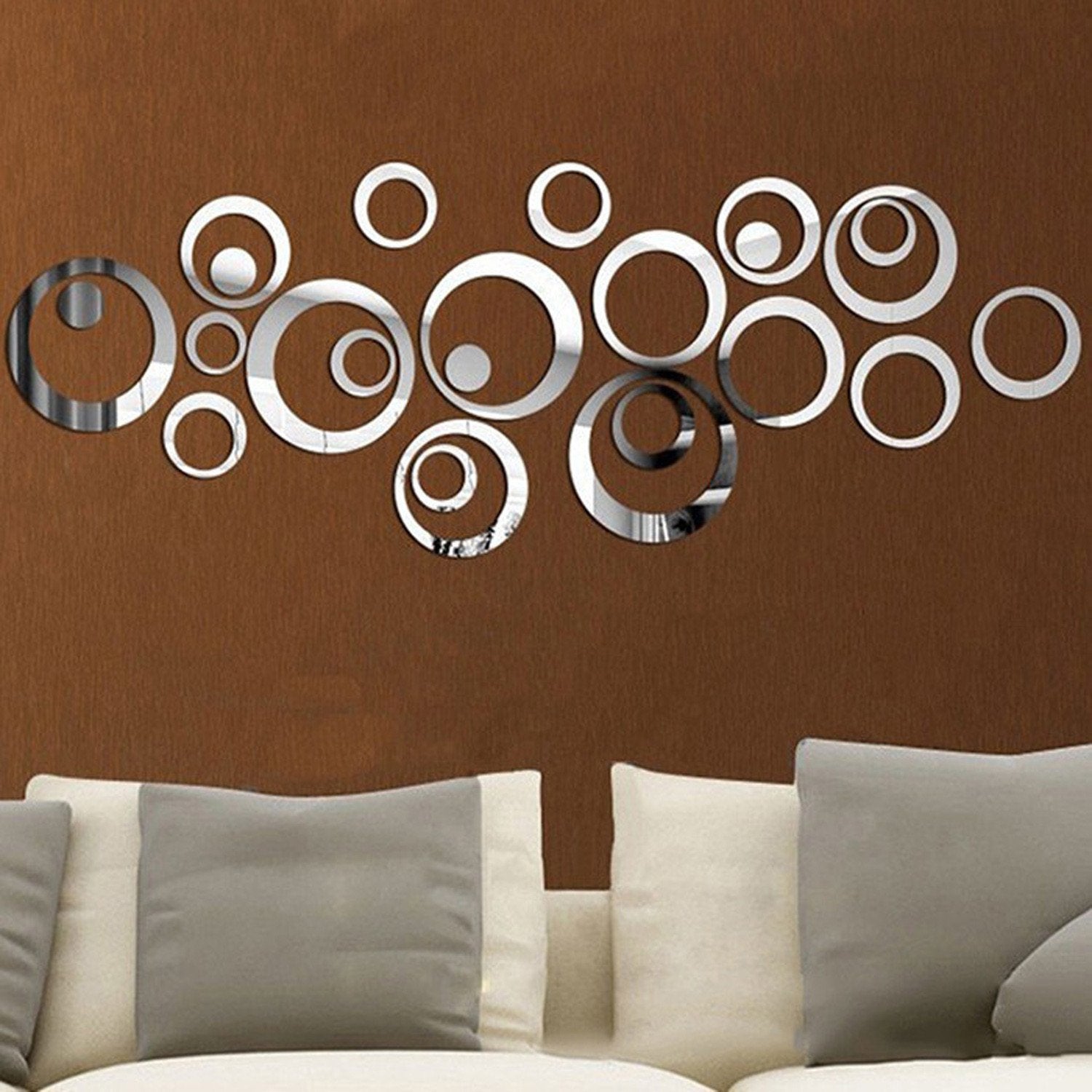 Aooyaoo Circle Mirror Diy Wall Sticker Wall Decoration 24Pcs Grey