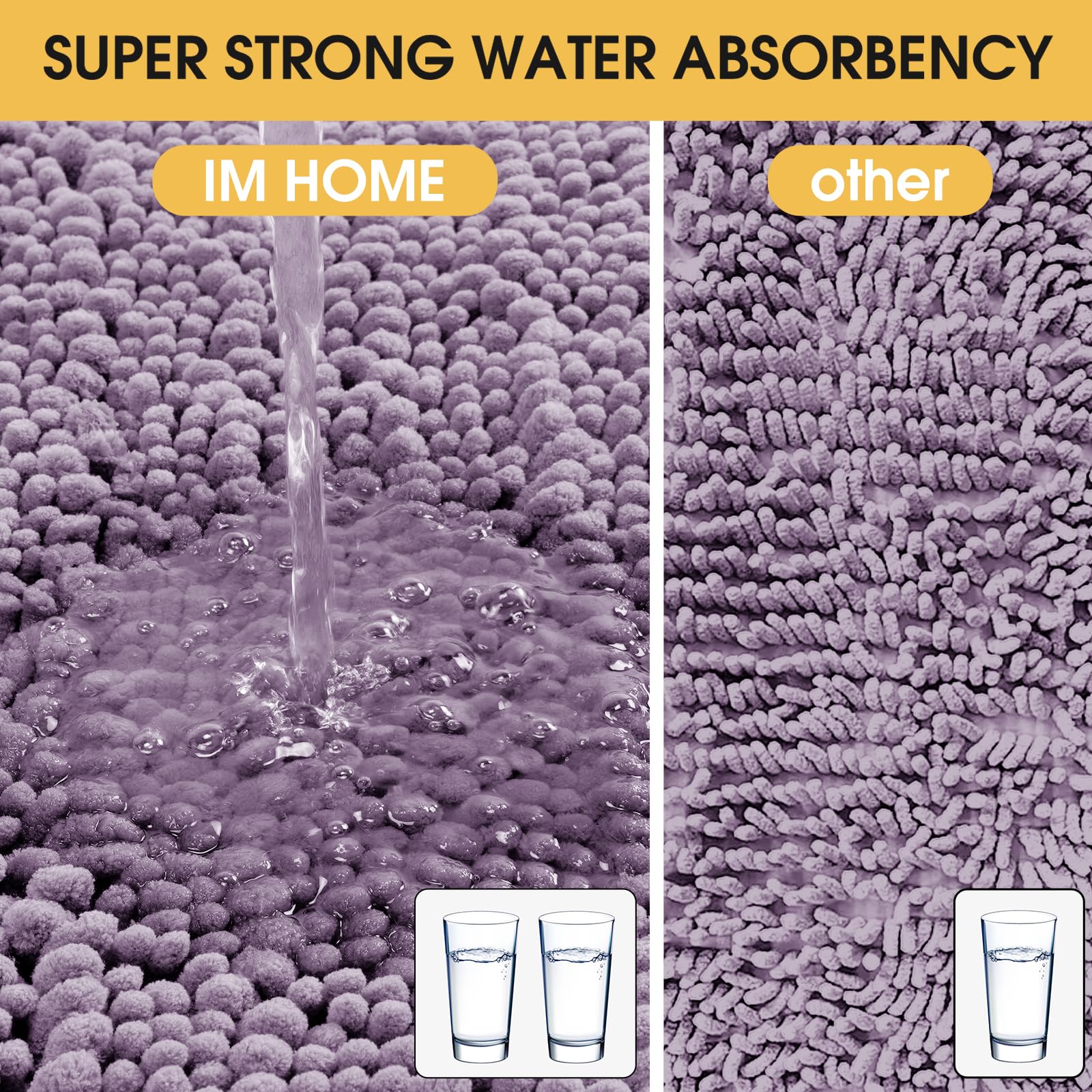 Accumtek Upgrade Extra Large Lavender Bathroom Rug Set 3 Pieces Ultra Soft, Thick Absorbent Bath Mats, Non Slip Chenille Toilet