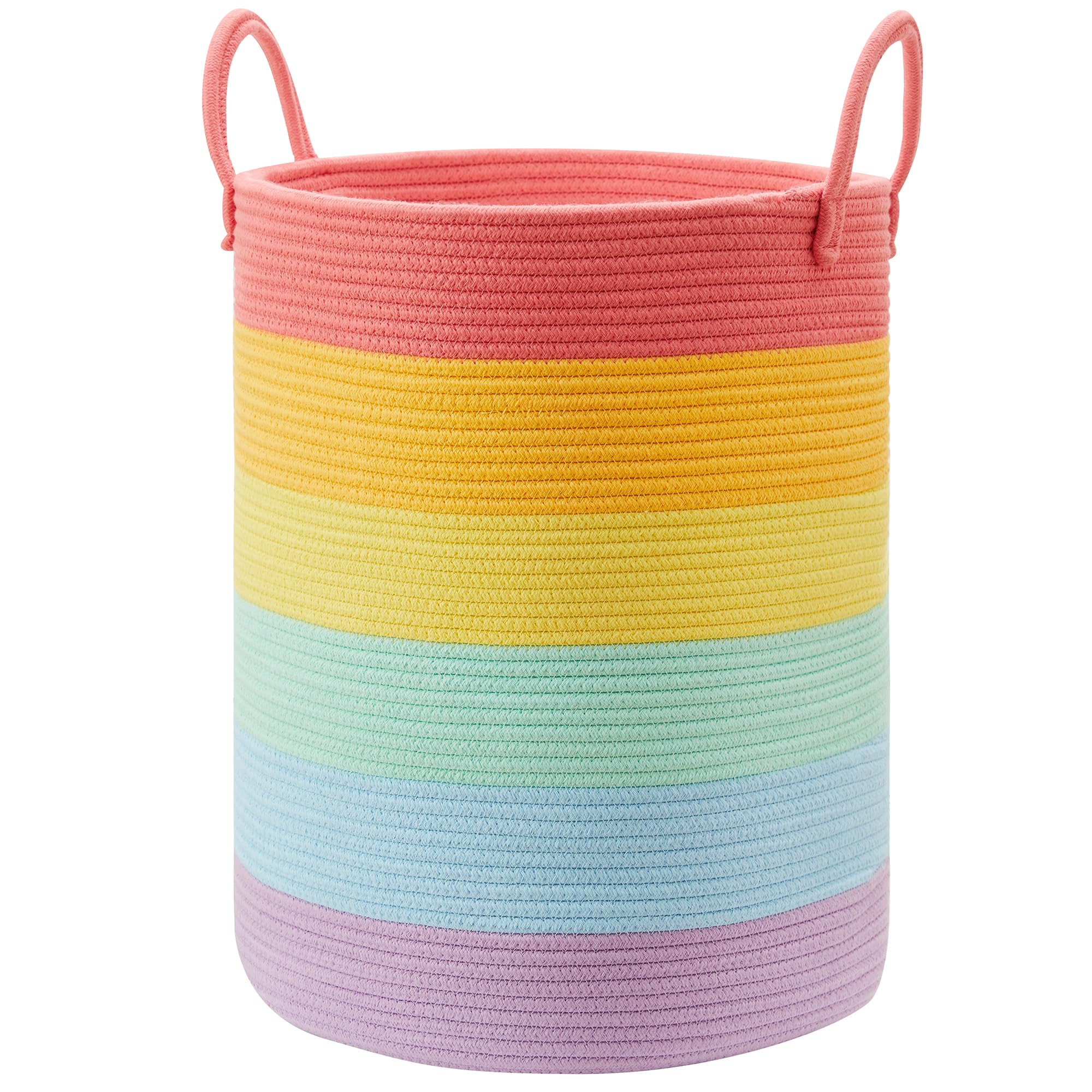 Mojoscend Rainbow Laundry Basket Hamper For Kids, 15Dx20H Inches Clothes Hamper For Girls Room, Toy Hamper Storage
